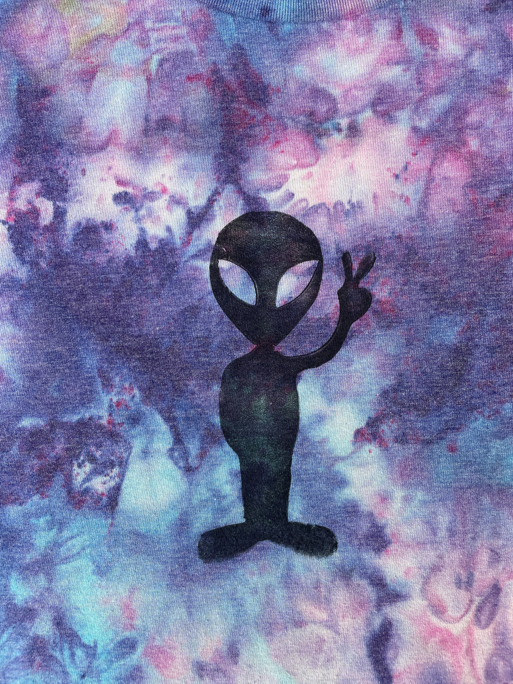 Hand-Printed Alien Blue and Purple Galaxy Dye Short Sleeve T-Shirt | Men's Size XL