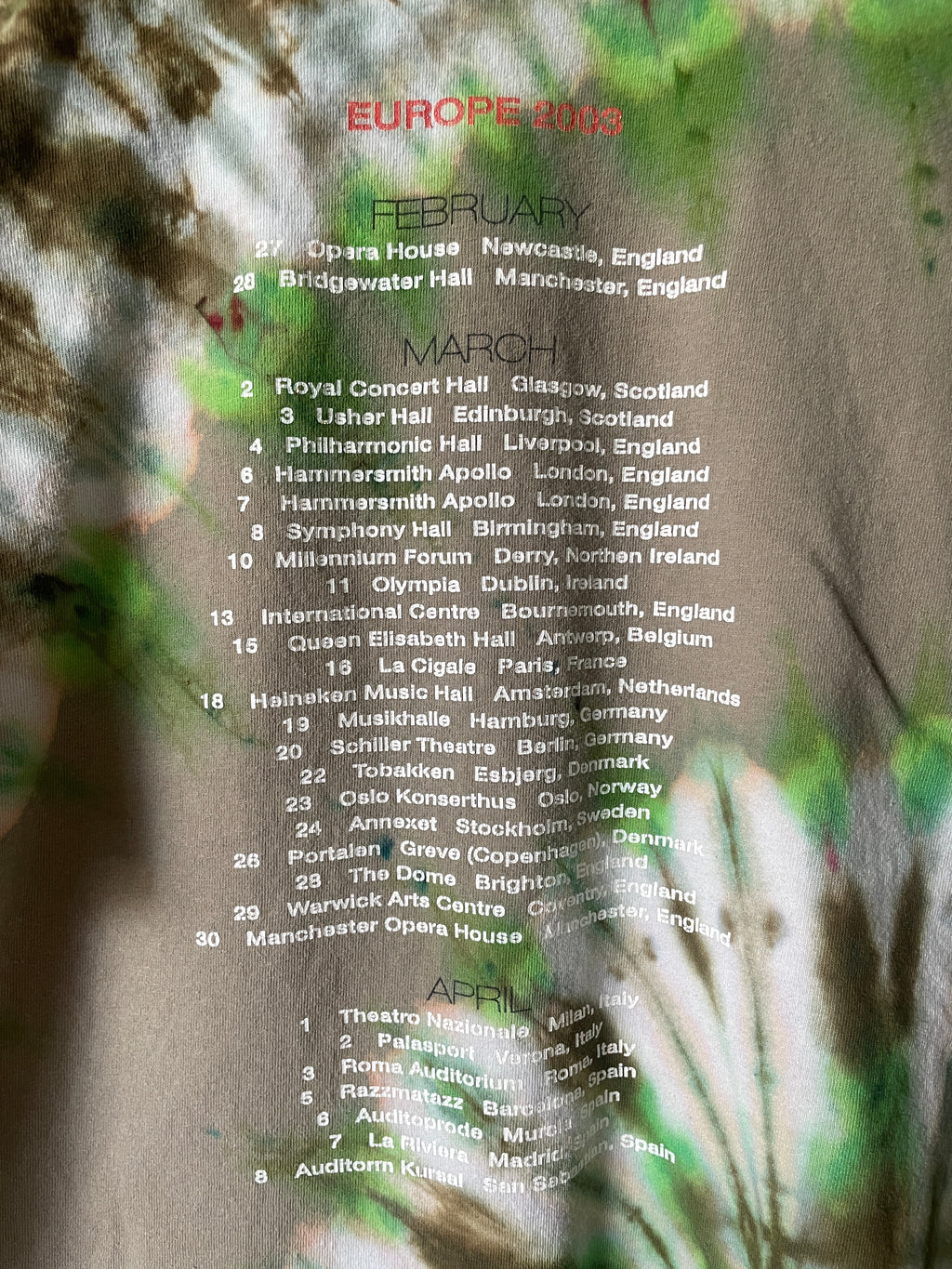 Jackson Browne Europe 2003 Tour Handmade Tie Dye Short Sleeve T-Shirt | One-Of-a-Kind Upcycled Tan and Green Spiral Top | Men's L/XL