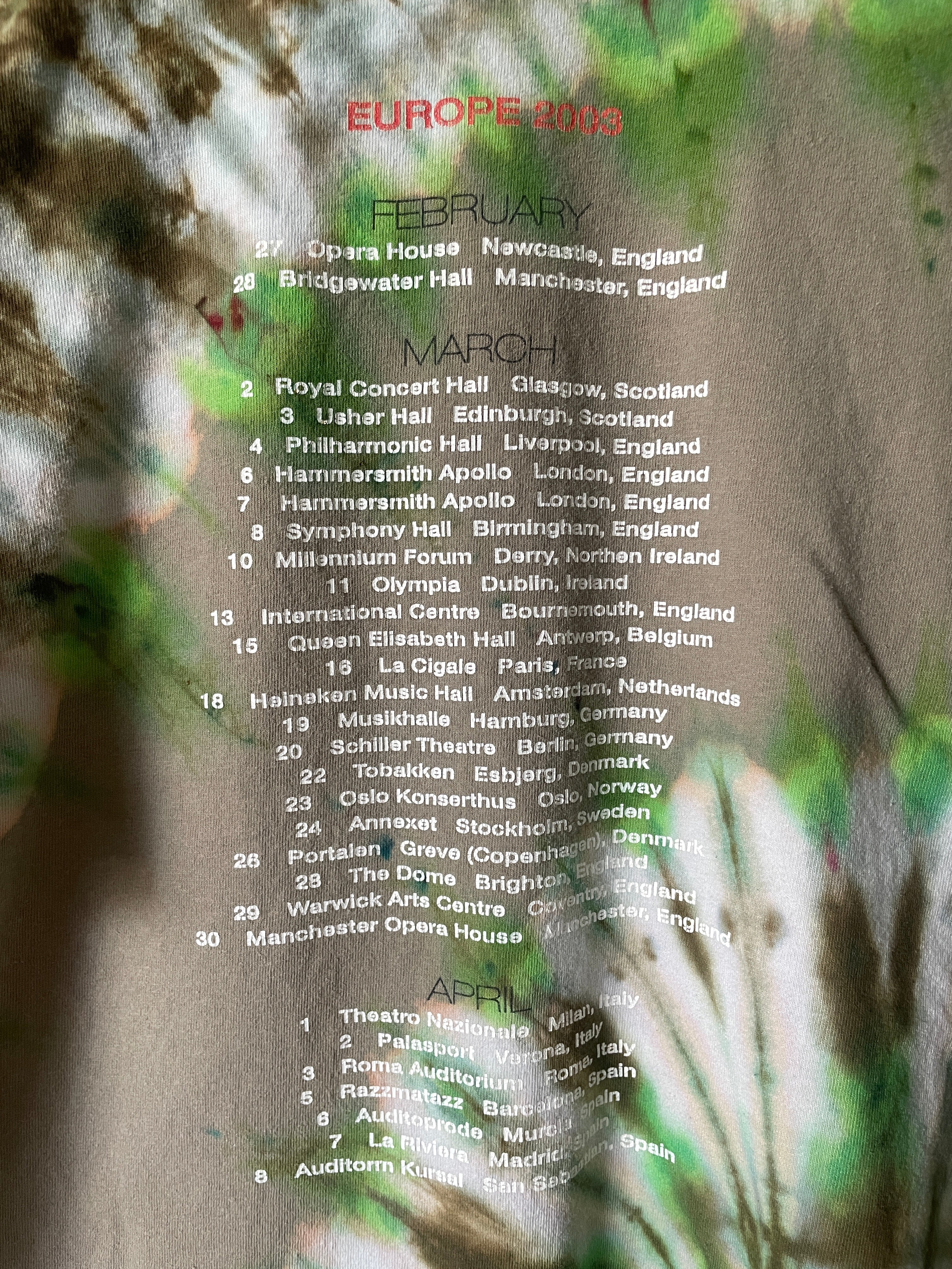 Jackson Browne Europe 2003 Tour Handmade Tie Dye Short Sleeve T-Shirt | One-Of-a-Kind Upcycled Tan and Green Spiral Top | Men's L/XL