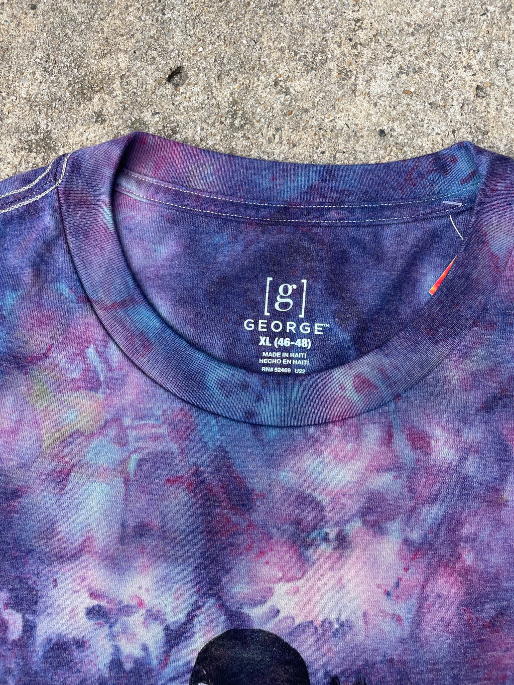 Hand-Printed Alien Blue and Purple Galaxy Dye Short Sleeve T-Shirt | Men's Size XL