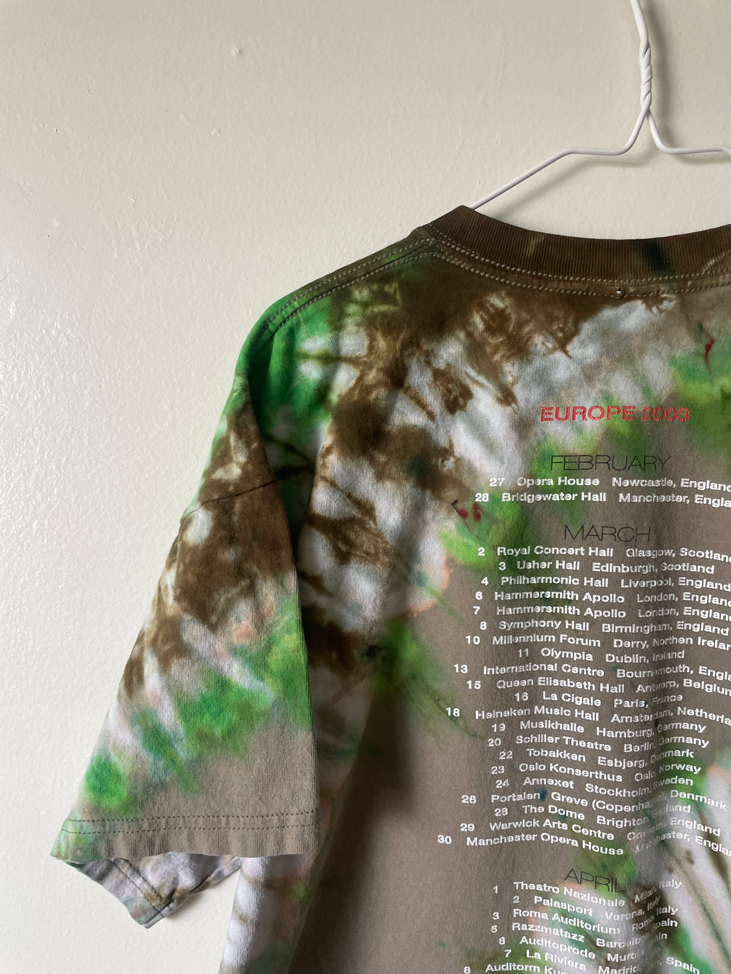 Jackson Browne Europe 2003 Tour Handmade Tie Dye Short Sleeve T-Shirt | One-Of-a-Kind Upcycled Tan and Green Spiral Top | Men's L/XL