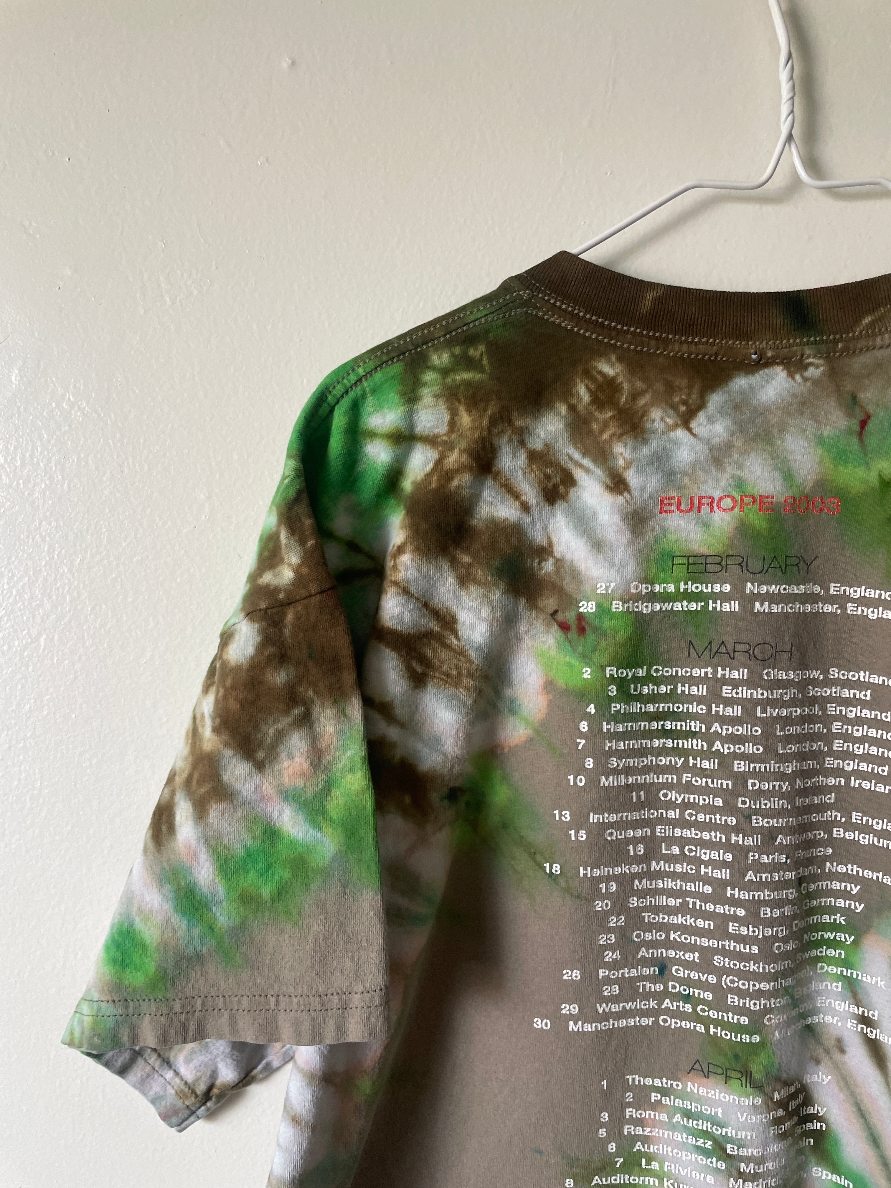 Jackson Browne Europe 2003 Tour Handmade Tie Dye Short Sleeve T-Shirt | One-Of-a-Kind Upcycled Tan and Green Spiral Top | Men's L/XL