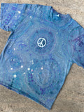 Hand-Printed Peace Sign Blue and Purple Geode Tie Dye Short Sleeve T-Shirt | Men's Size XL