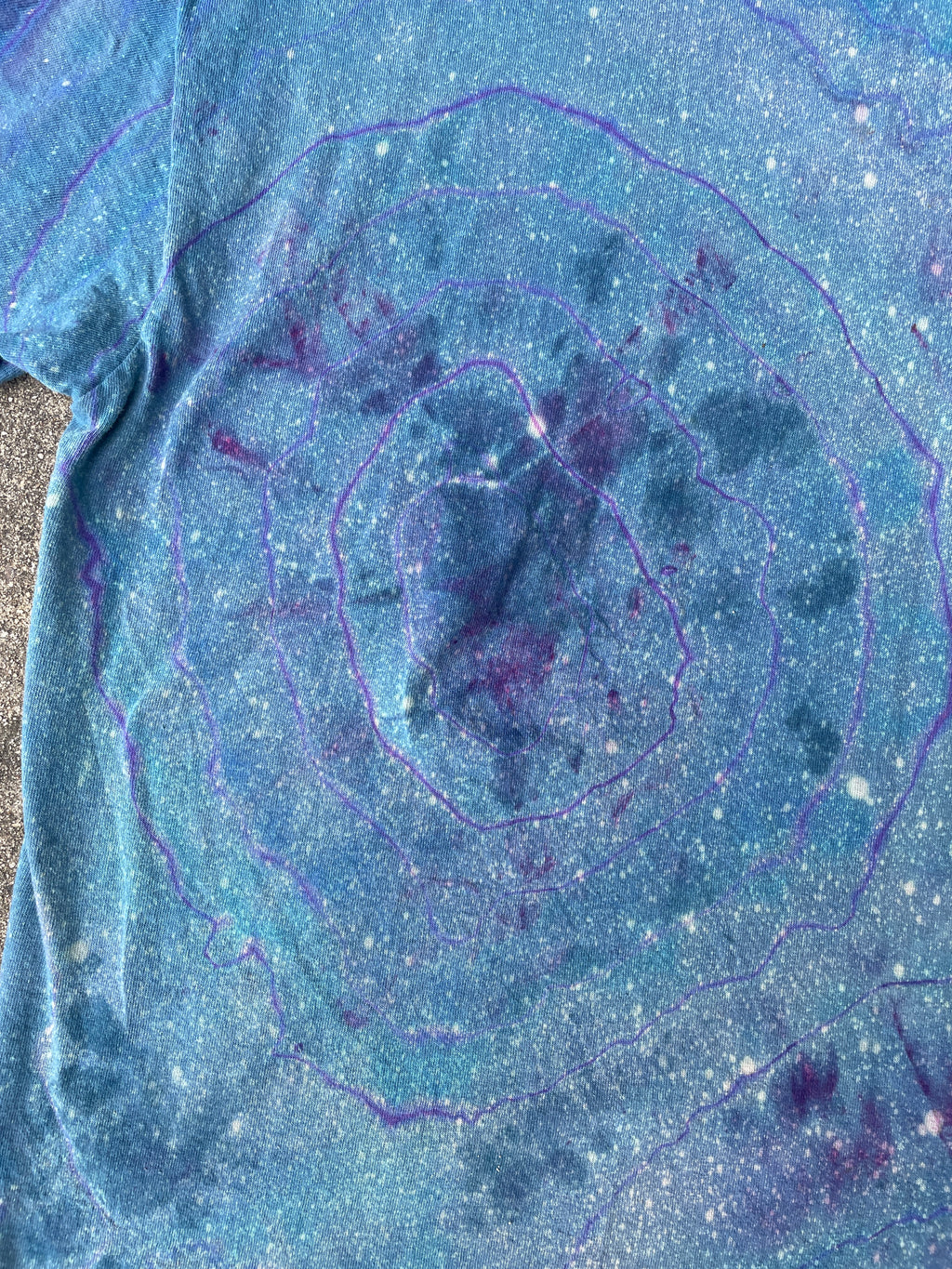Hand-Printed Peace Sign Blue and Purple Geode Tie Dye Short Sleeve T-Shirt | Men's Size XL