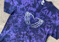 Hand-Printed Skeleton Heart Hands Black and Purple Tie Dye Short Sleeve T-Shirt | Men's Size XL