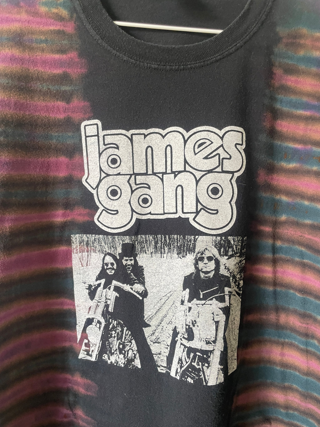 James Gang Rides Again 2006 Tour Handmade Tie Dye Short Sleeve T-Shirt | One-Of-a-Kind Upcycled Black and Blue Pleated Top | Men's 2XL