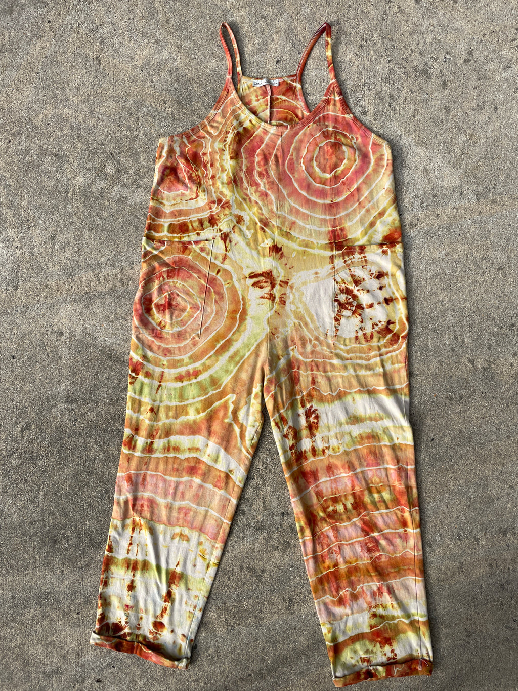 Desert Sun Tie Dye Jumpsuit | Women's Size Large/XL | Red, Orange, Yellow Geode Jumper