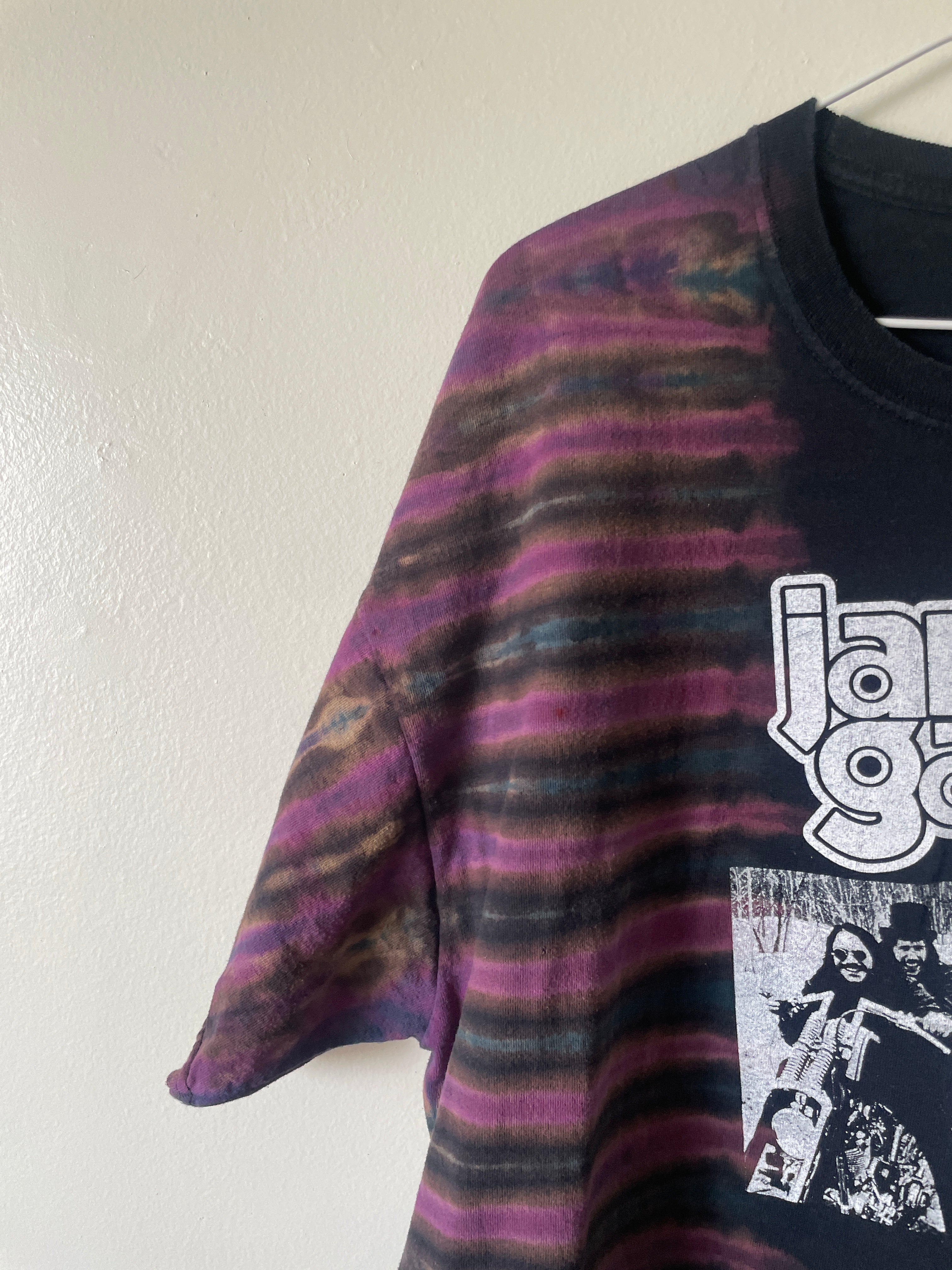 James Gang Rides Again 2006 Tour Handmade Tie Dye Short Sleeve T-Shirt | One-Of-a-Kind Upcycled Black and Blue Pleated Top | Men's 2XL