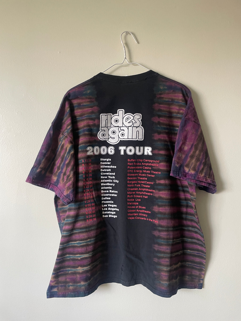 James Gang Rides Again 2006 Tour Handmade Tie Dye Short Sleeve T-Shirt | One-Of-a-Kind Upcycled Black and Blue Pleated Top | Men's 2XL