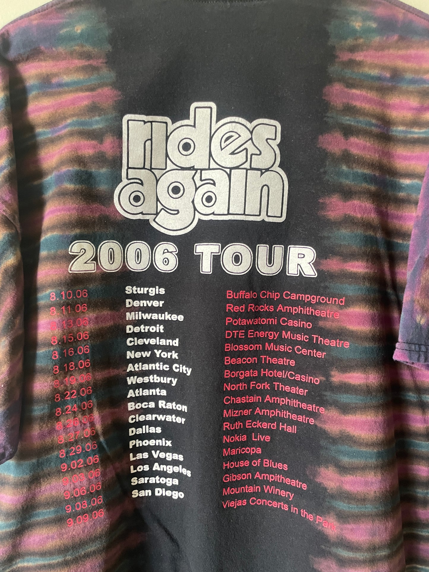 James Gang Rides Again 2006 Tour Handmade Tie Dye Short Sleeve T-Shirt | One-Of-a-Kind Upcycled Black and Blue Pleated Top | Men's 2XL