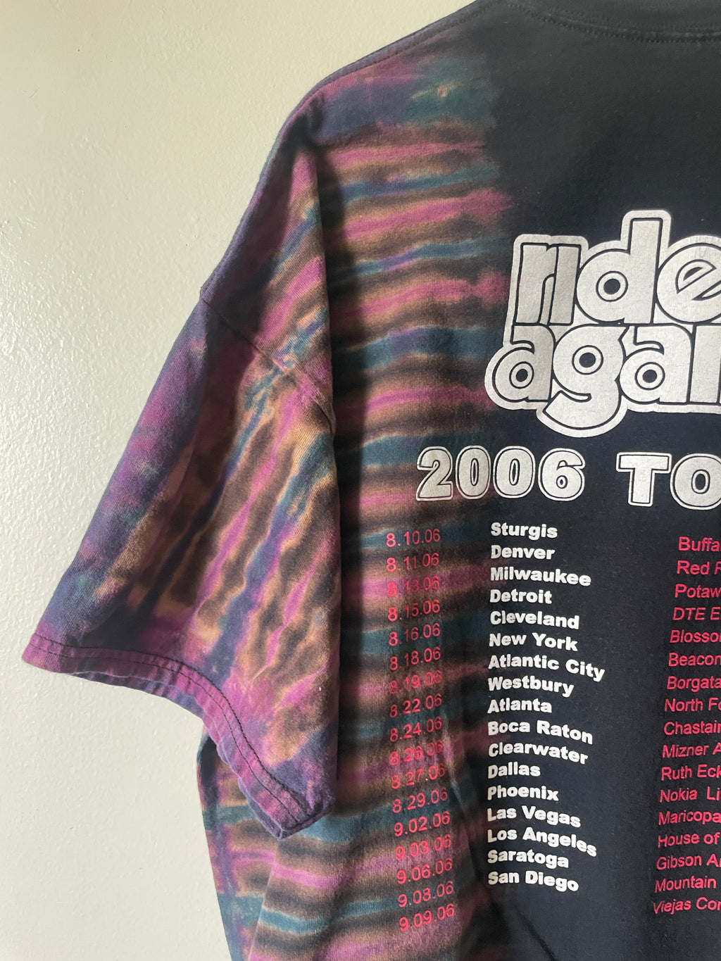 James Gang Rides Again 2006 Tour Handmade Tie Dye Short Sleeve T-Shirt | One-Of-a-Kind Upcycled Black and Blue Pleated Top | Men's 2XL