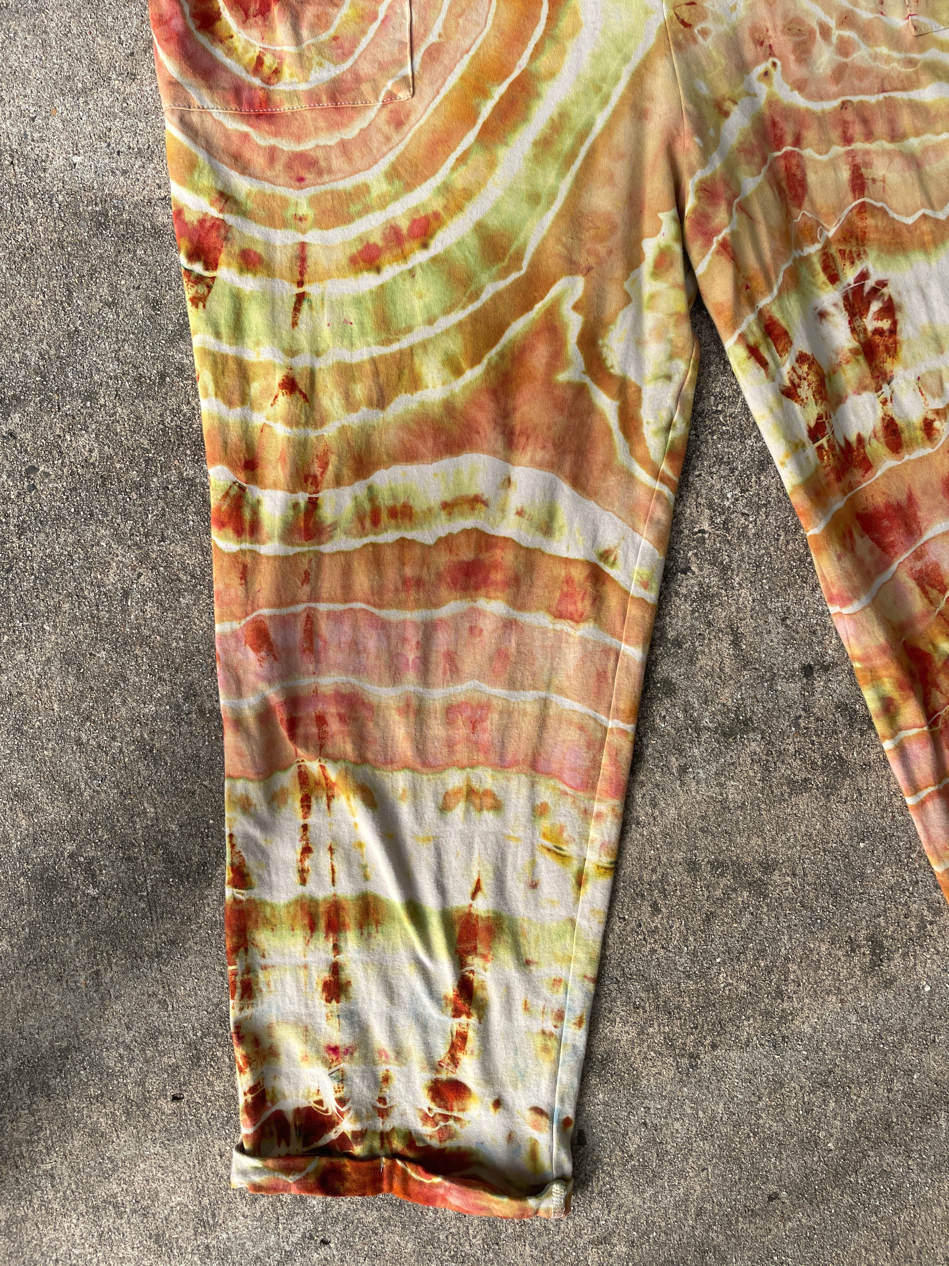 Desert Sun Tie Dye Jumpsuit | Women's Size Large/XL | Red, Orange, Yellow Geode Jumper