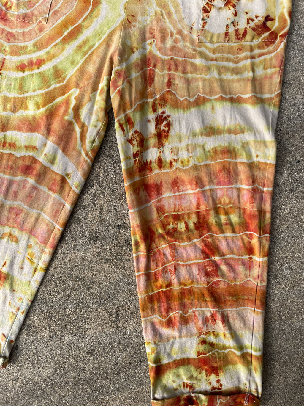 Desert Sun Tie Dye Jumpsuit | Women's Size Large/XL | Red, Orange, Yellow Geode Jumper