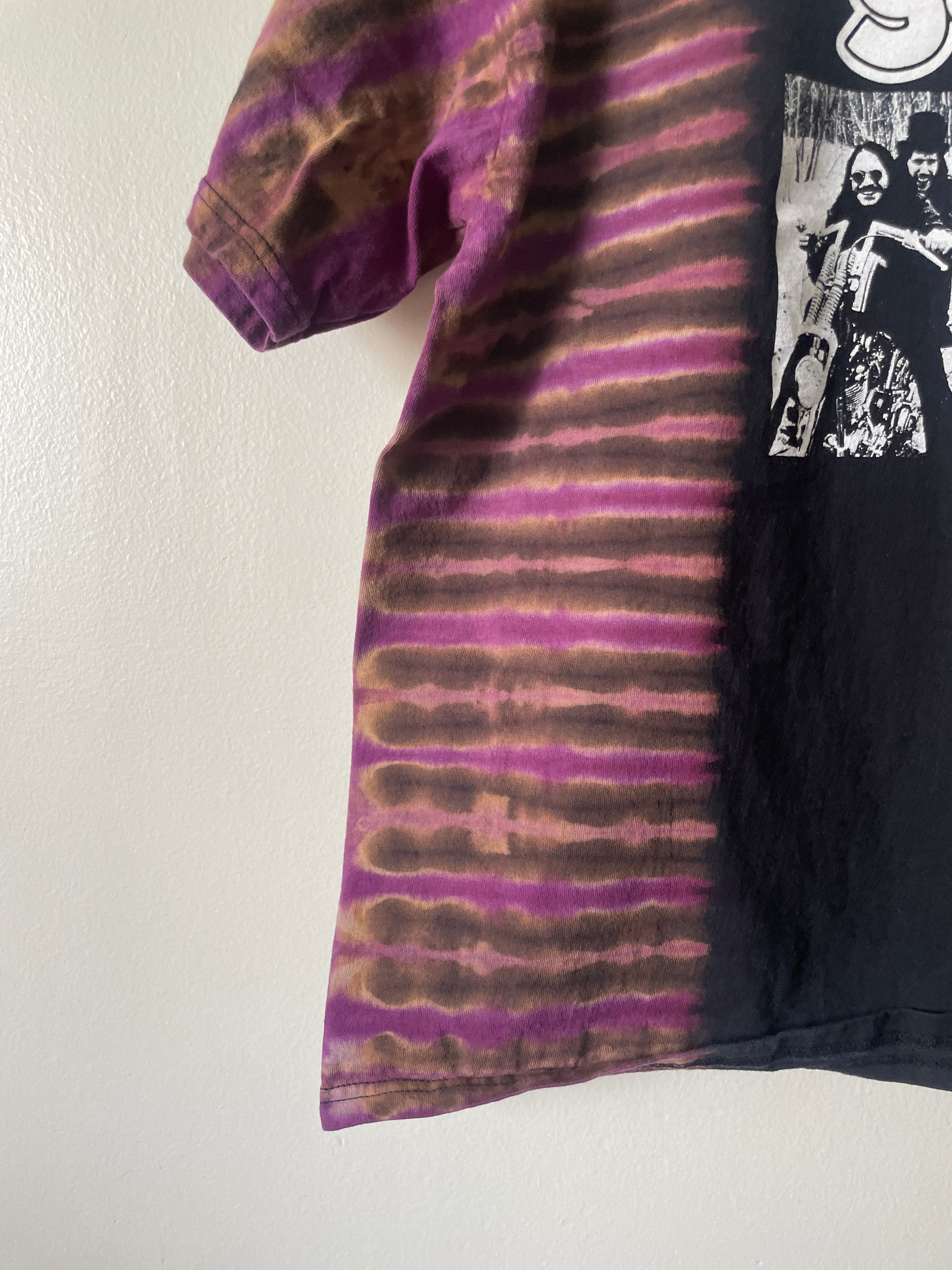 James Gang Rides Again 2006 Tour Handmade Tie Dye Short Sleeve T-Shirt | One-Of-a-Kind Upcycled Black and Purple Pleated Top | Men's XL