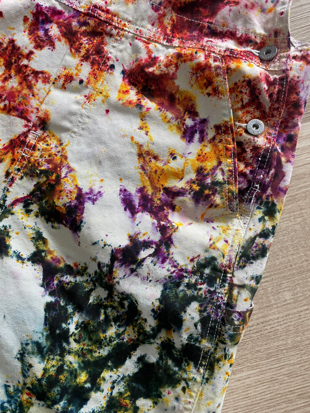 Women's Small Vans Rainbow Funfetti Tie Dye Overalls | One-Of-a-Kind Upcycled Cream and Earth Tones Overalls