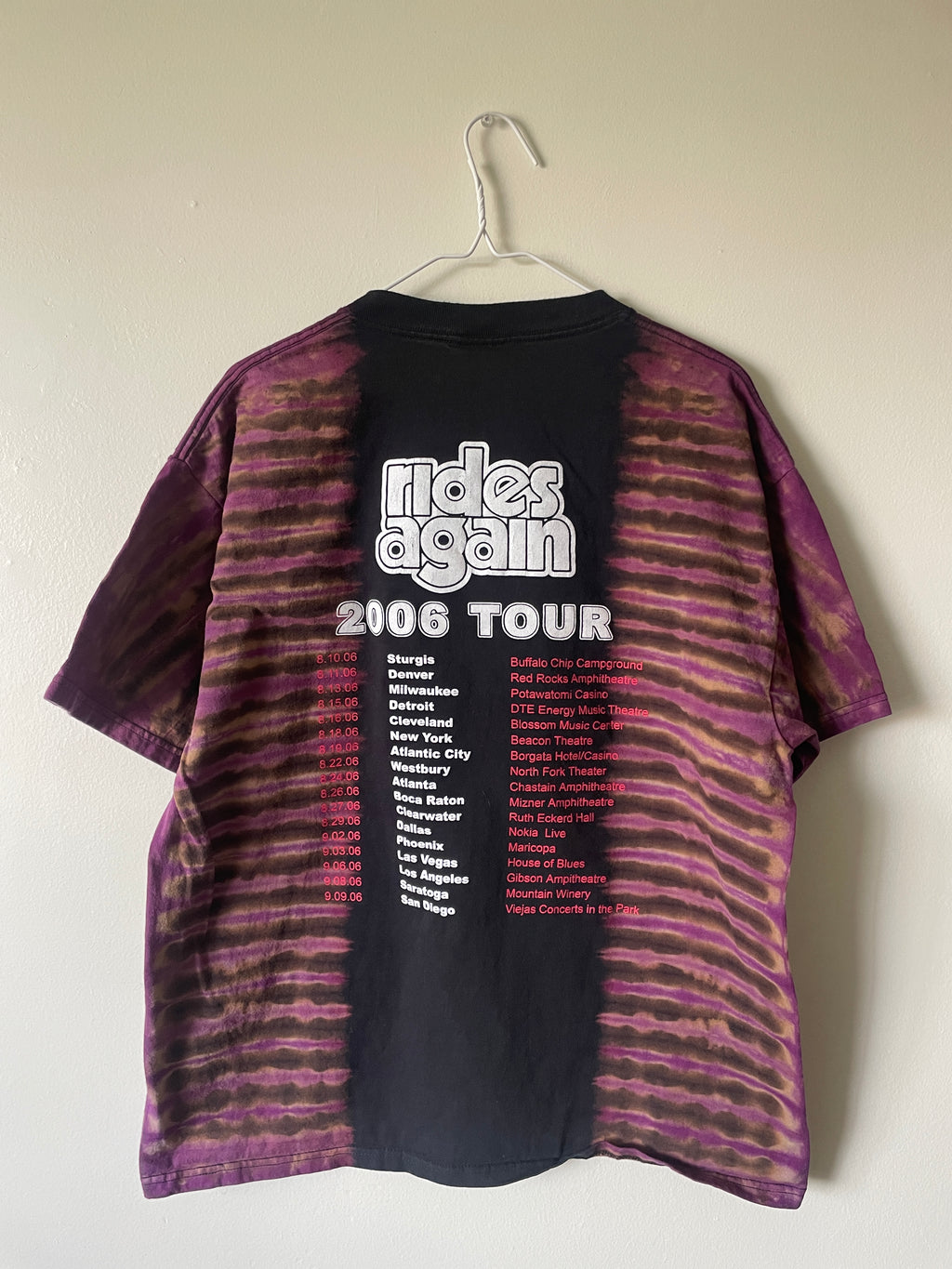 James Gang Rides Again 2006 Tour Handmade Tie Dye Short Sleeve T-Shirt | One-Of-a-Kind Upcycled Black and Purple Pleated Top | Men's XL