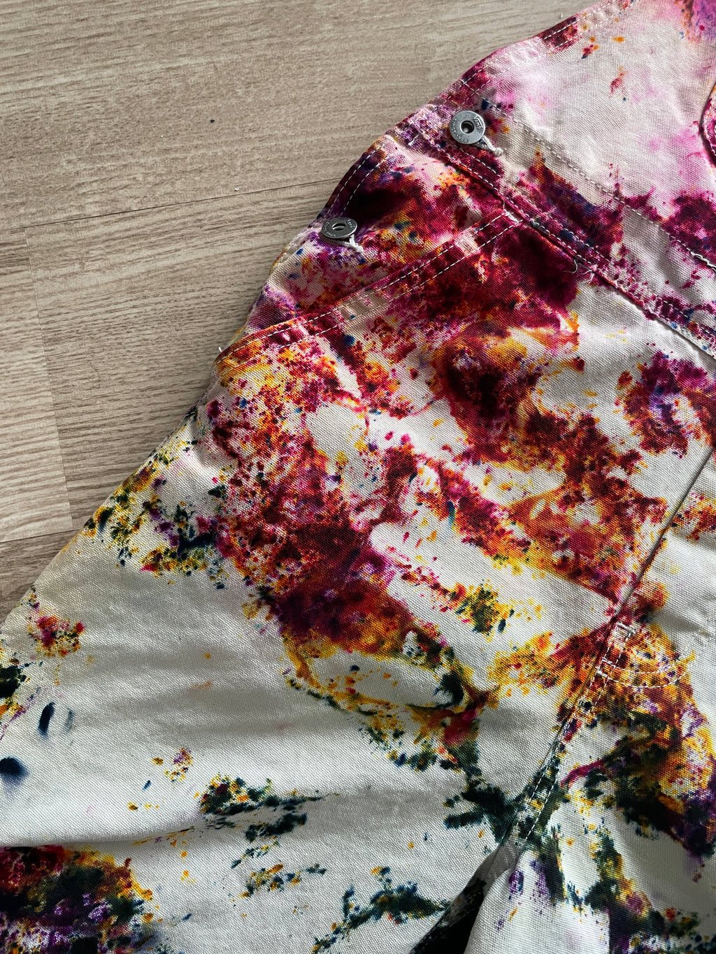 Women's Small Vans Rainbow Funfetti Tie Dye Overalls | One-Of-a-Kind Upcycled Cream and Earth Tones Overalls