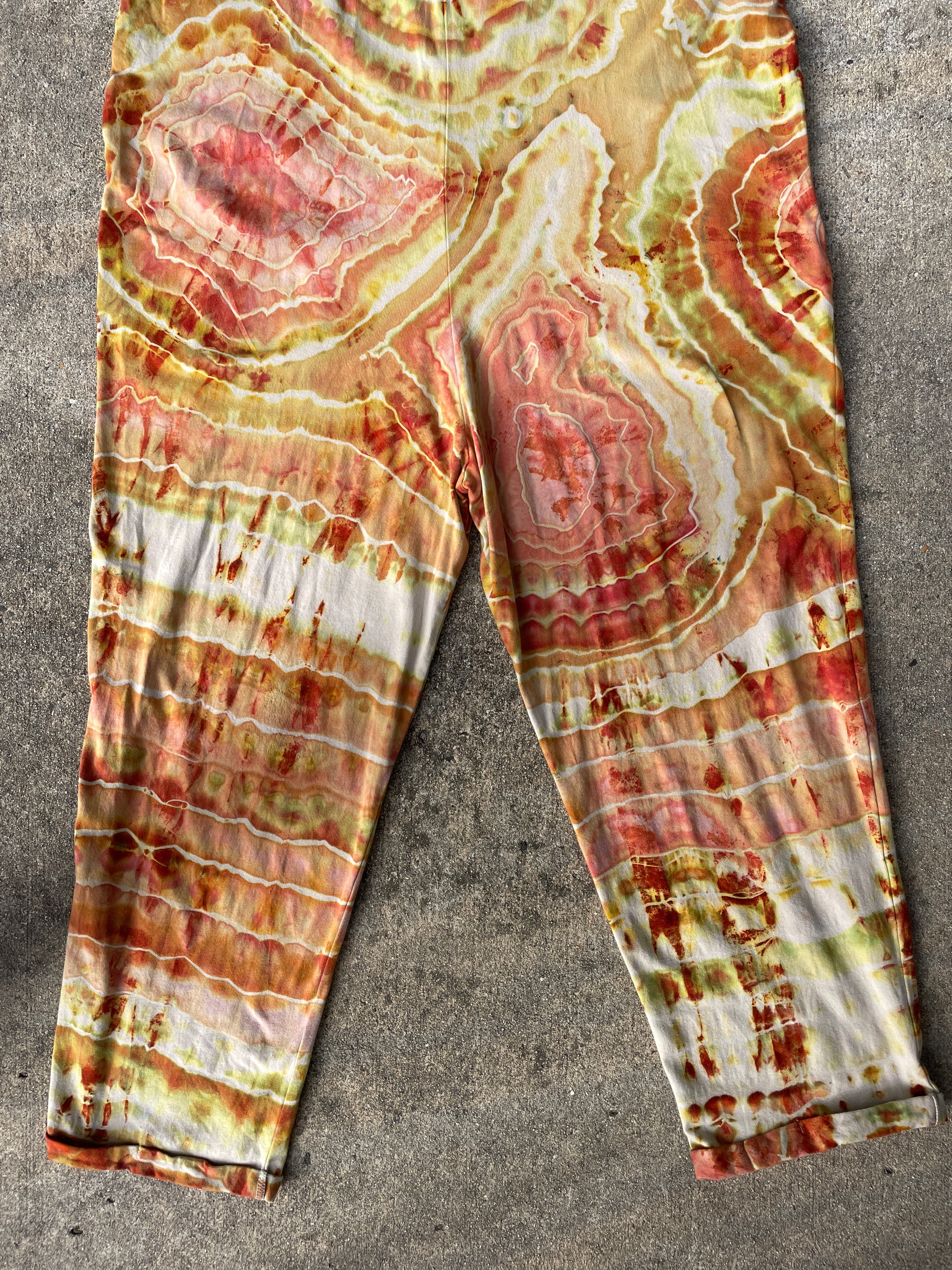 Desert Sun Tie Dye Jumpsuit | Women's Size Large/XL | Red, Orange, Yellow Geode Jumper