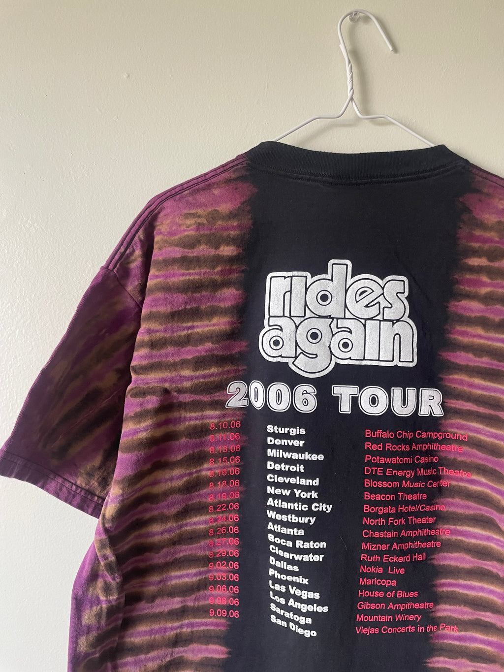 James Gang Rides Again 2006 Tour Handmade Tie Dye Short Sleeve T-Shirt | One-Of-a-Kind Upcycled Black and Purple Pleated Top | Men's XL