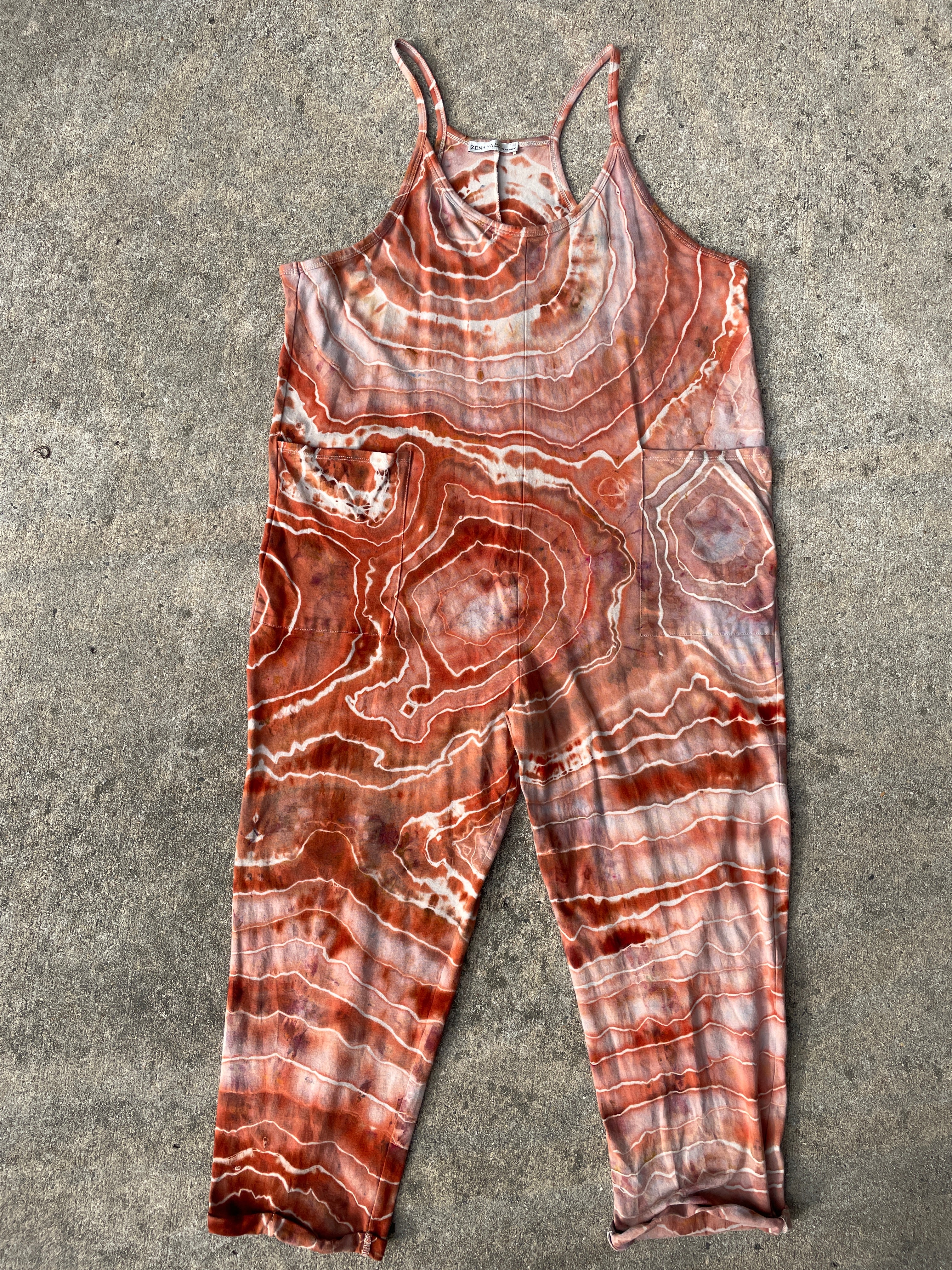 Sandstone Tie Dye Jumpsuit | Women's Size Large/XL | Terracotta Earth Tones Geode Jumper