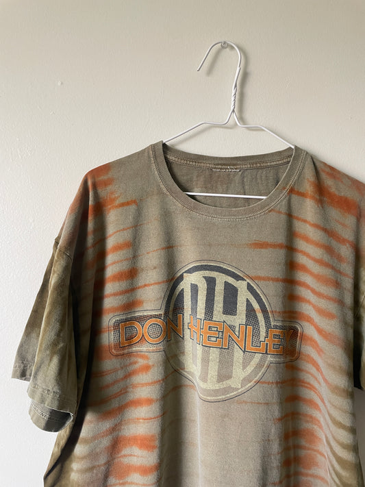 Don Henley Inside Job 2000 Tour Handmade Tie Dye Short Sleeve T-Shirt | One-Of-a-Kind Upcycled Tan and Brown Pleated Top | Men's XL