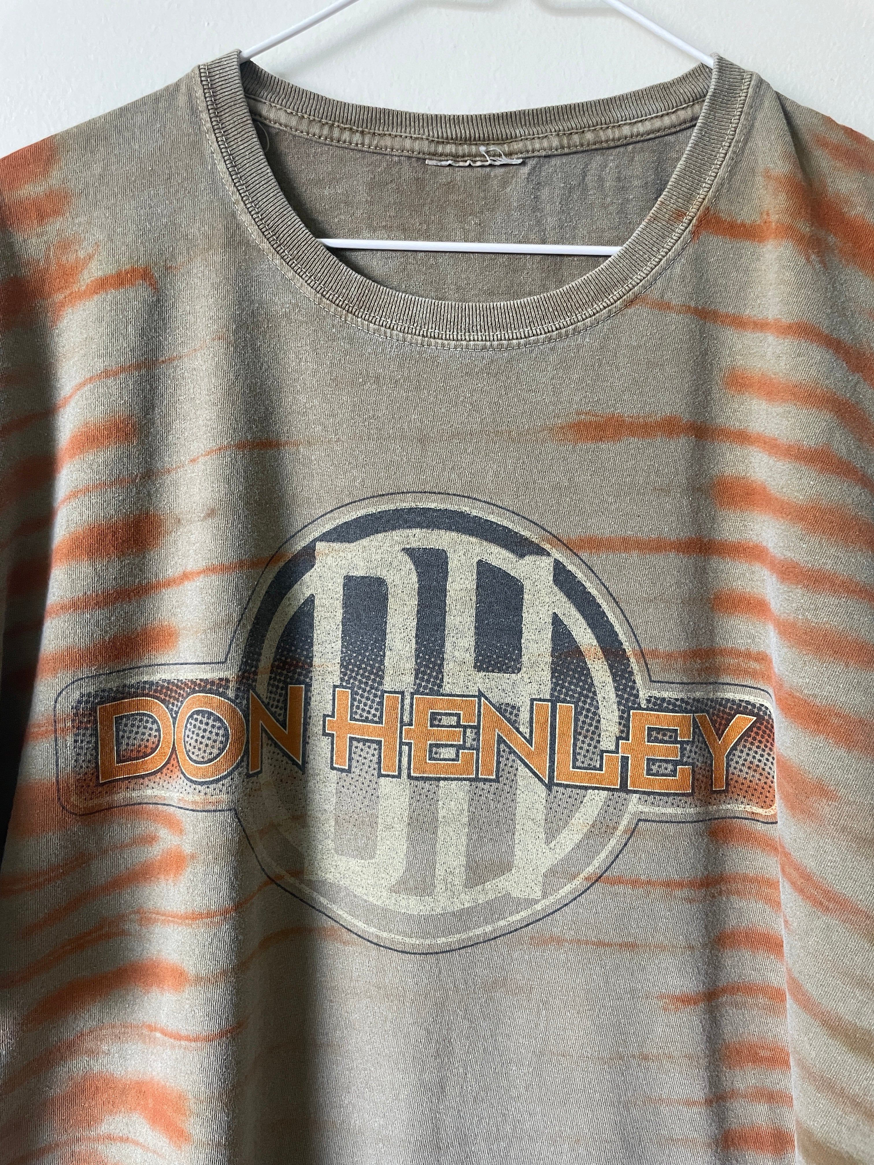 Don Henley Inside Job 2000 Tour Handmade Tie Dye Short Sleeve T-Shirt | One-Of-a-Kind Upcycled Tan and Brown Pleated Top | Men's XL