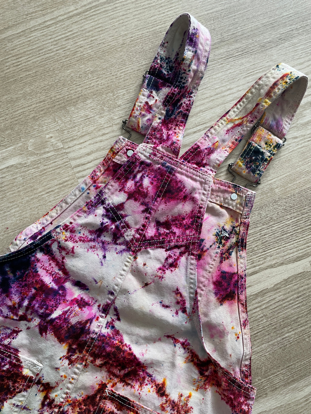 Women's Small Vans Rainbow Funfetti Tie Dye Overalls | One-Of-a-Kind Upcycled Cream and Earth Tones Overalls