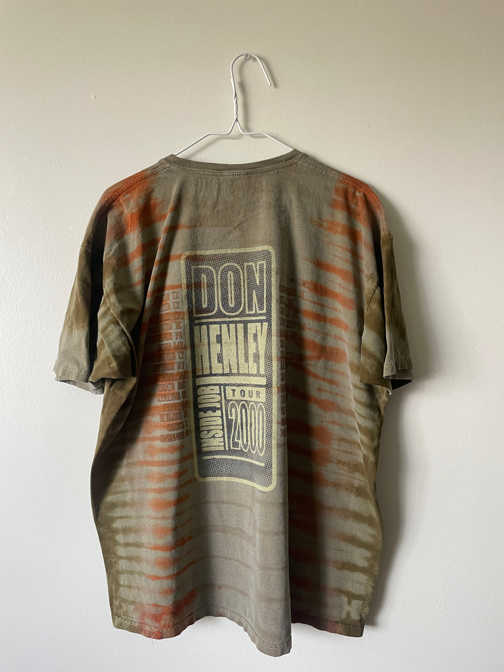 Don Henley Inside Job 2000 Tour Handmade Tie Dye Short Sleeve T-Shirt | One-Of-a-Kind Upcycled Tan and Brown Pleated Top | Men's XL