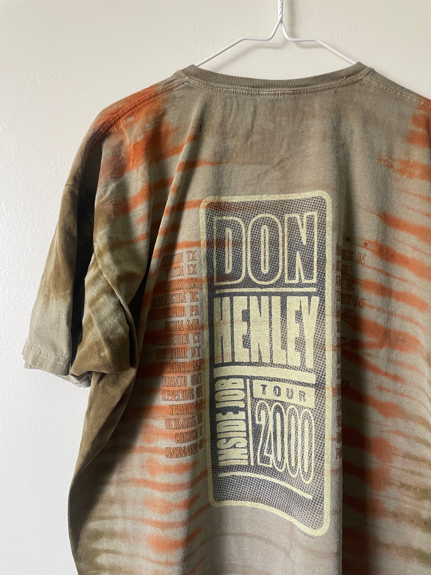 Don Henley Inside Job 2000 Tour Handmade Tie Dye Short Sleeve T-Shirt | One-Of-a-Kind Upcycled Tan and Brown Pleated Top | Men's XL