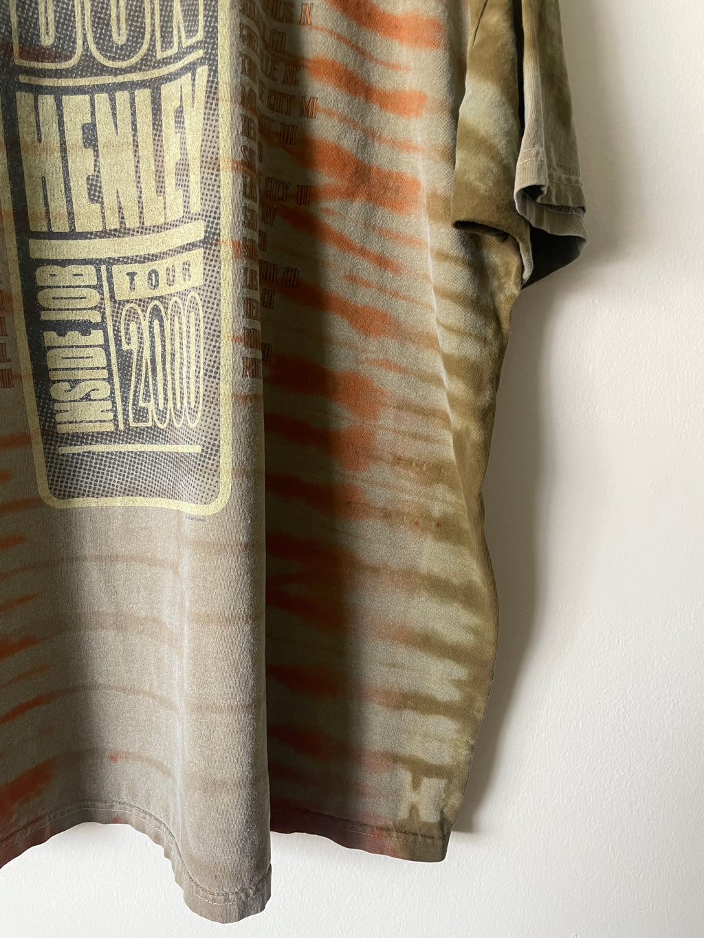 Don Henley Inside Job 2000 Tour Handmade Tie Dye Short Sleeve T-Shirt | One-Of-a-Kind Upcycled Tan and Brown Pleated Top | Men's XL