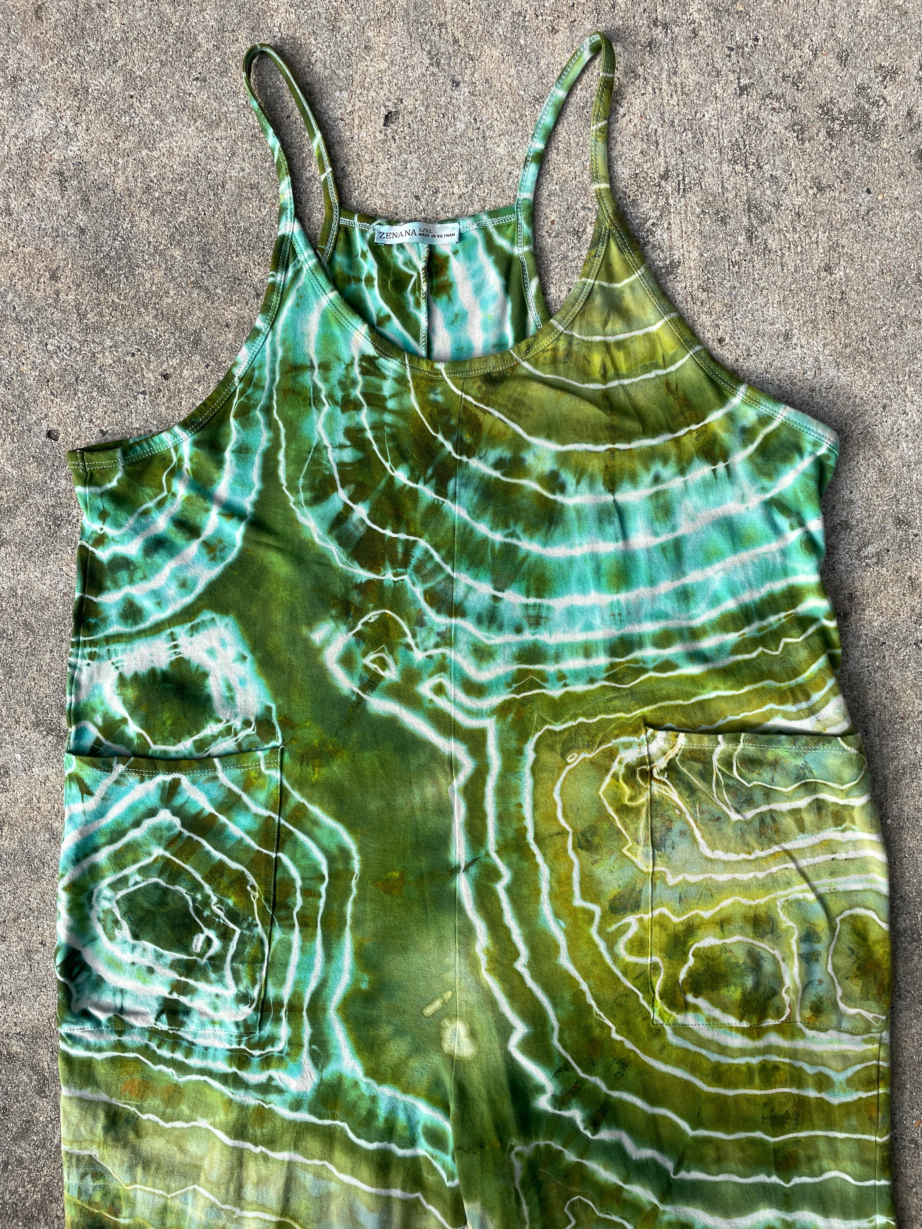 Groovy Green Tie Dye Jumpsuit | Women's Size Large/XL | Green and Blue Geode Jumper