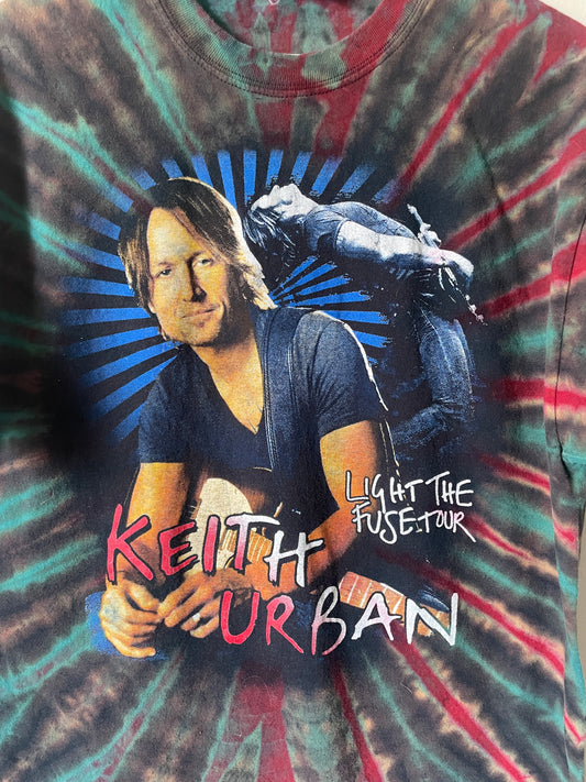Keith Urban Light the Fuse 2016 Tour Handmade Tie Dye Short Sleeve T-Shirt | One-Of-a-Kind Upcycled Black, Red, and Blue Top | Men's Large