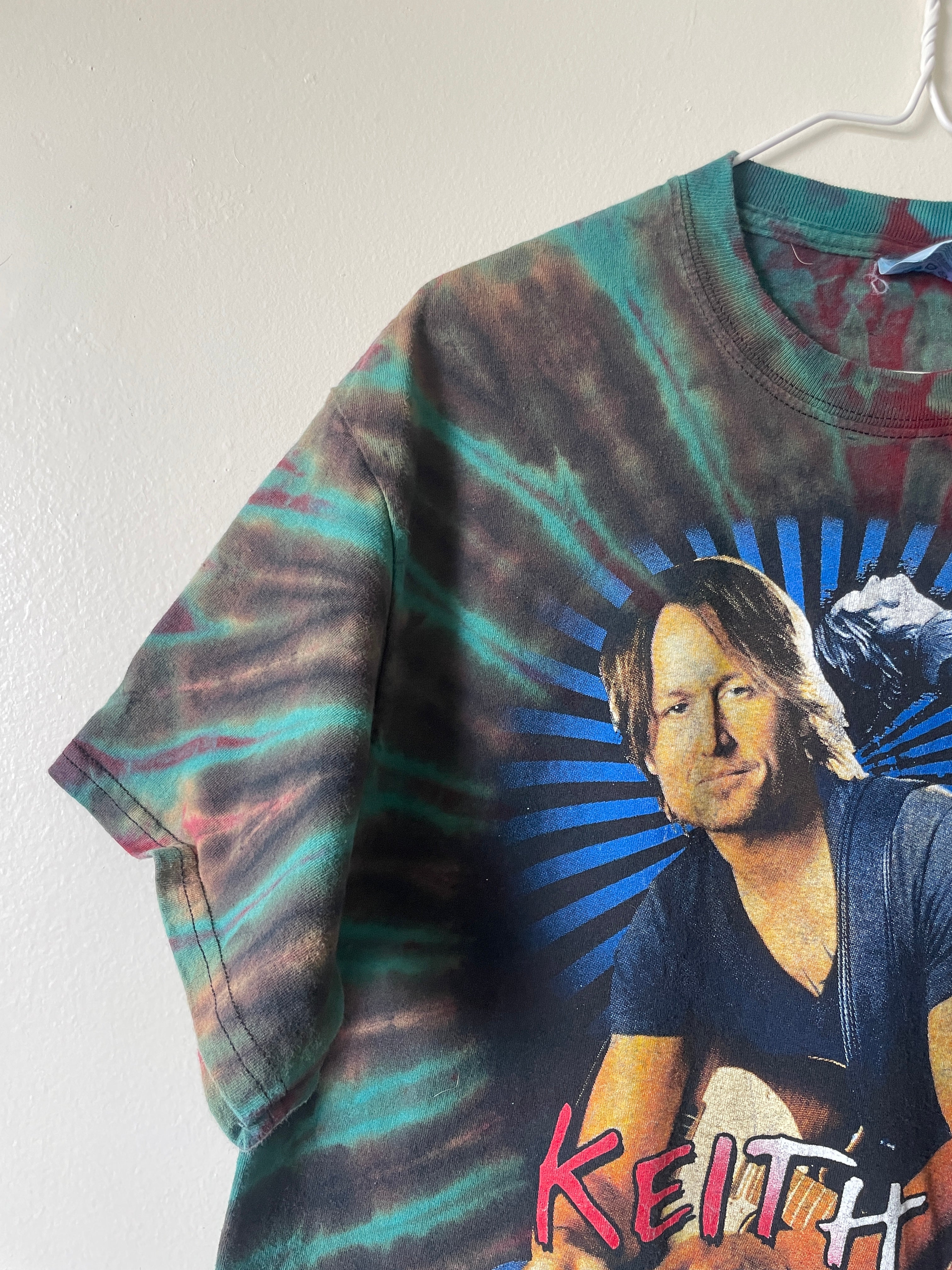 Keith Urban Light the Fuse 2016 Tour Handmade Tie Dye Short Sleeve T-Shirt | One-Of-a-Kind Upcycled Black, Red, and Blue Top | Men's Large