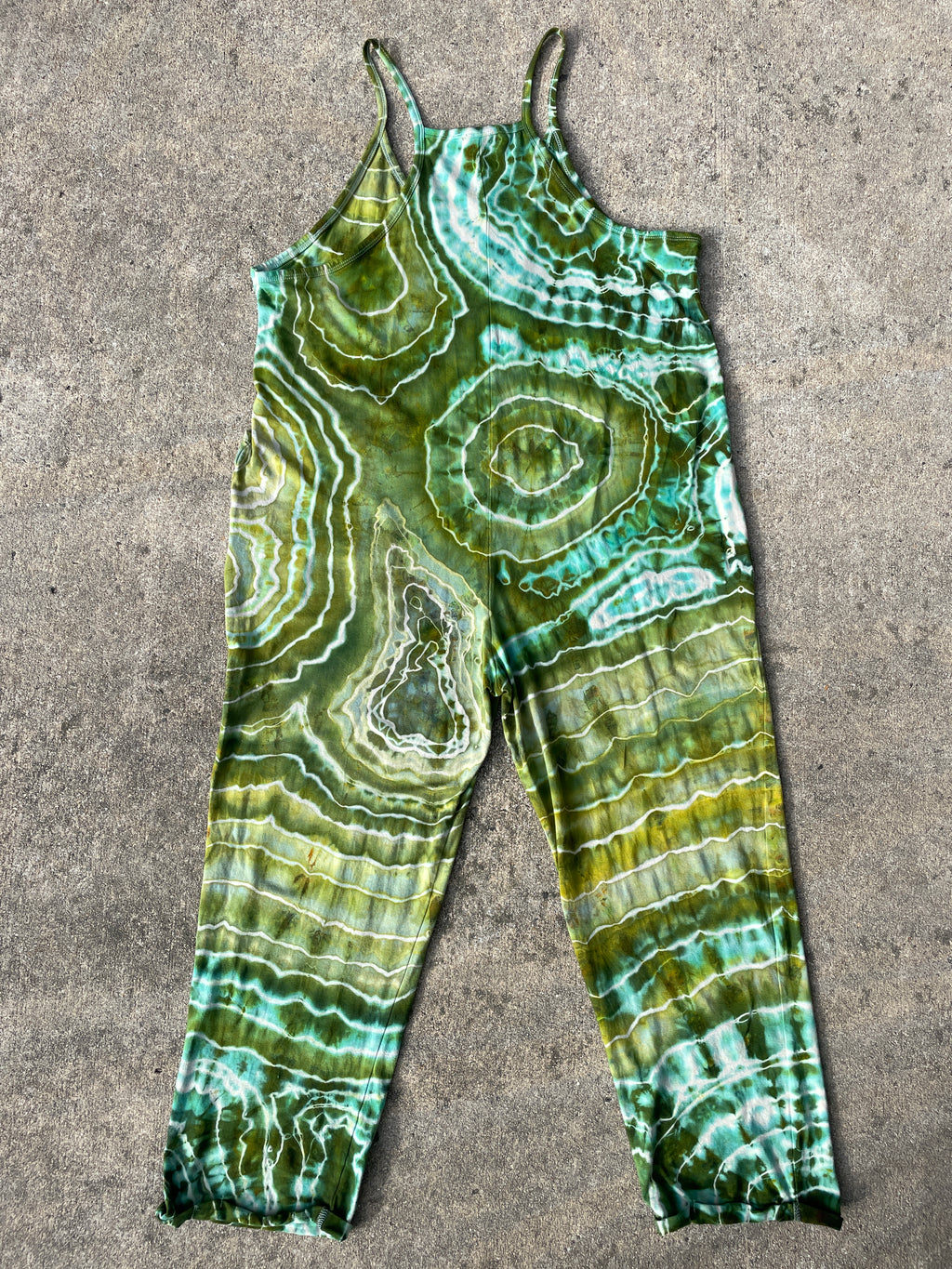 Groovy Green Tie Dye Jumpsuit | Women's Size Large/XL | Green and Blue Geode Jumper