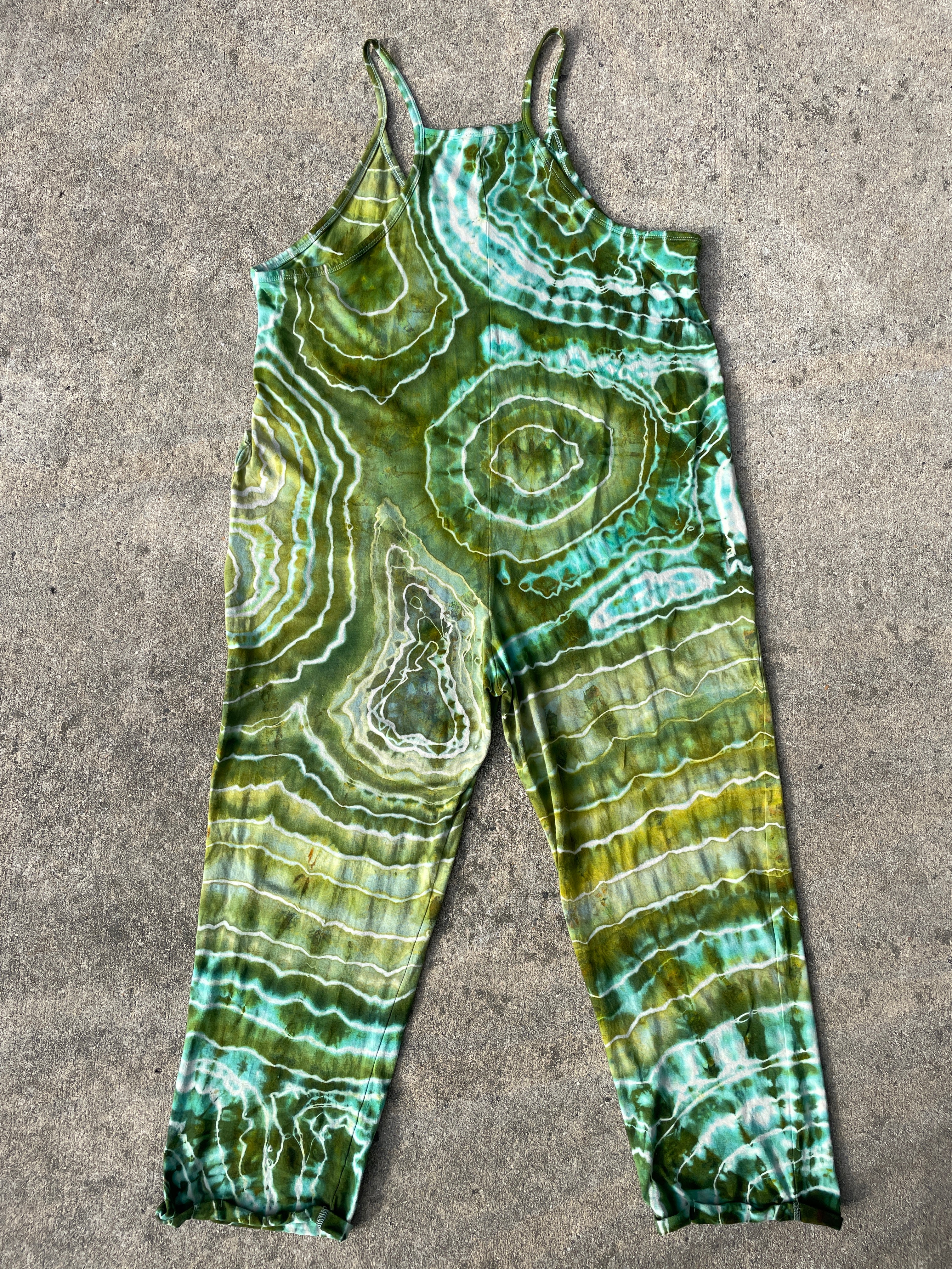 Groovy Green Tie Dye Jumpsuit | Women's Size Large/XL | Green and Blue Geode Jumper