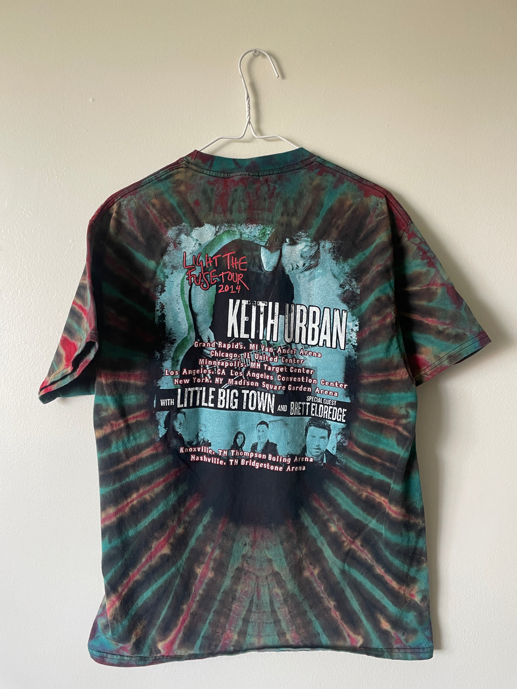 Keith Urban Light the Fuse 2016 Tour Handmade Tie Dye Short Sleeve T-Shirt | One-Of-a-Kind Upcycled Black, Red, and Blue Top | Men's Large