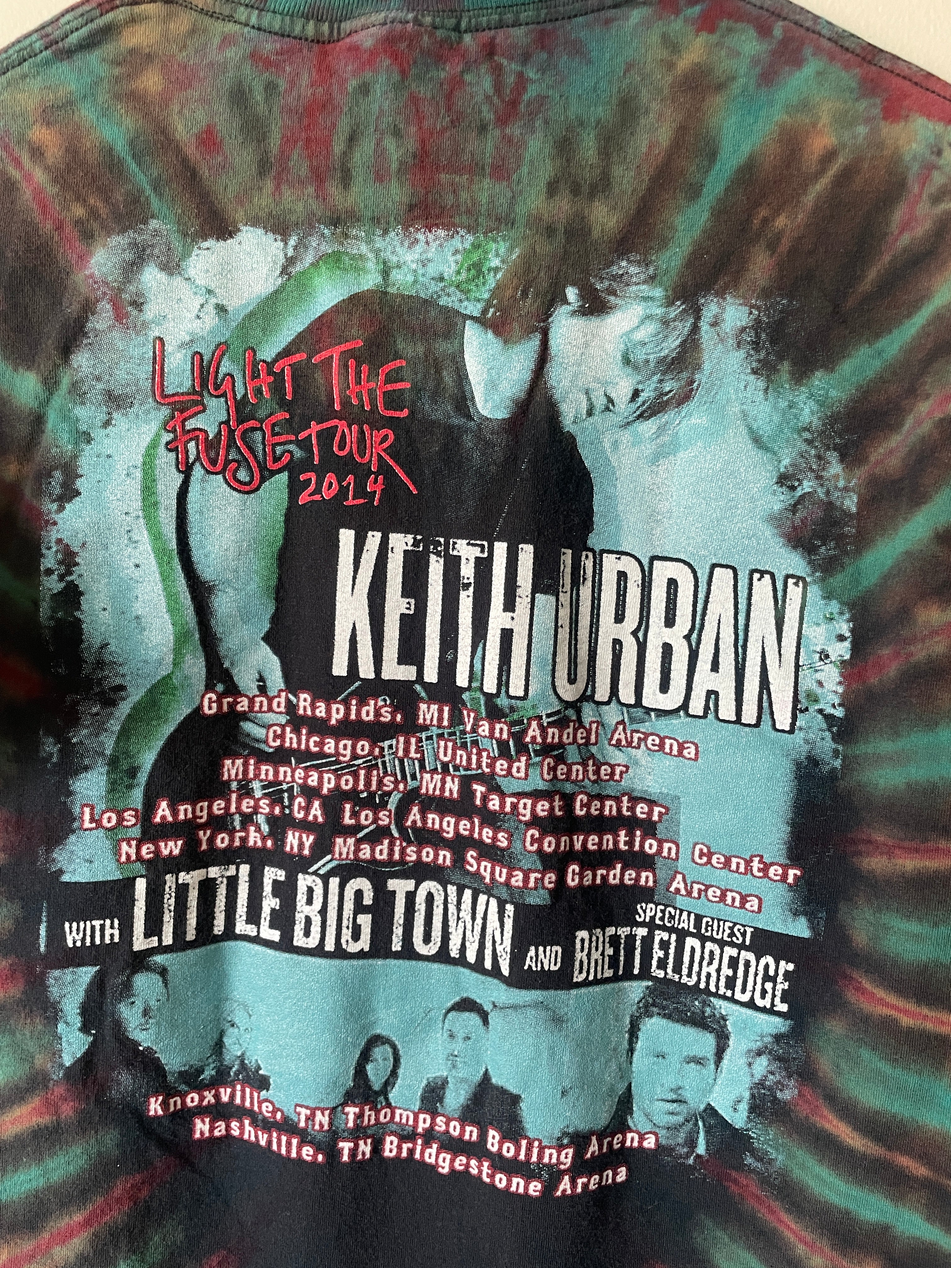 Keith Urban Light the Fuse 2016 Tour Handmade Tie Dye Short Sleeve T-Shirt | One-Of-a-Kind Upcycled Black, Red, and Blue Top | Men's Large