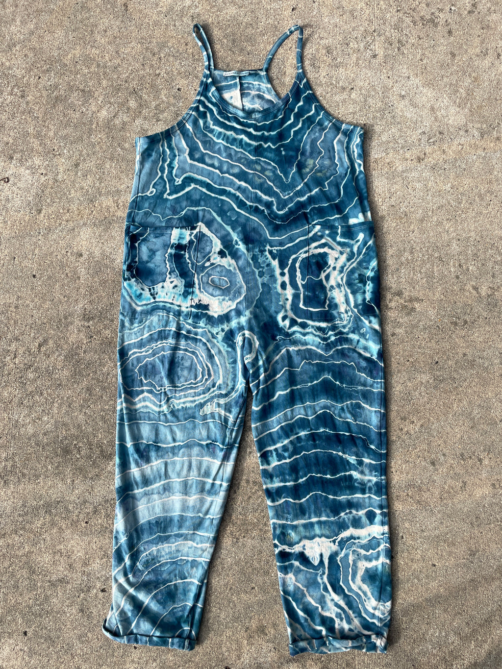Blue Waves Tie Dye Jumpsuit | Women's Size Large/XL | Blue and White Geode Jumper