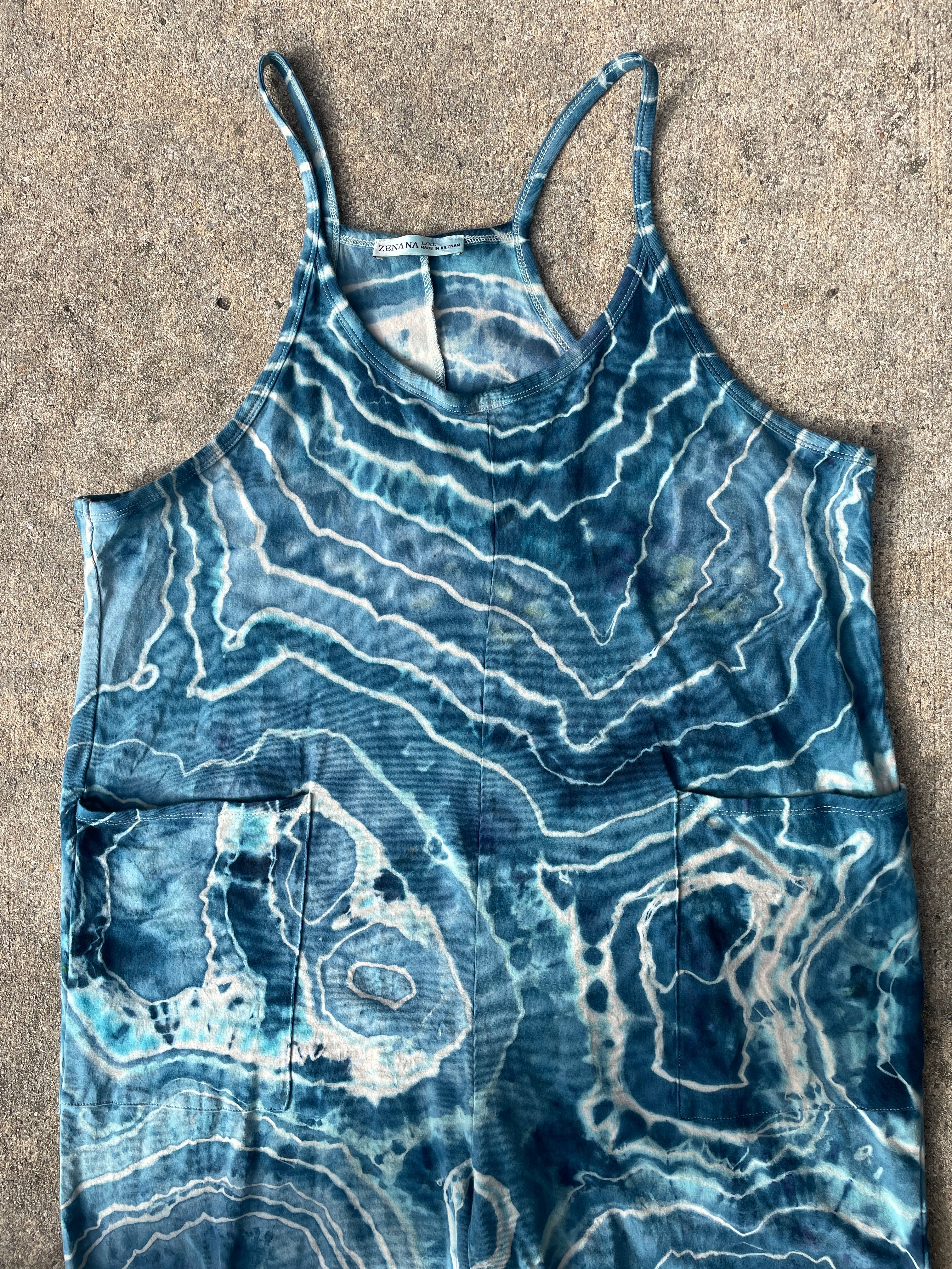 Blue Waves Tie Dye Jumpsuit | Women's Size Large/XL | Blue and White Geode Jumper