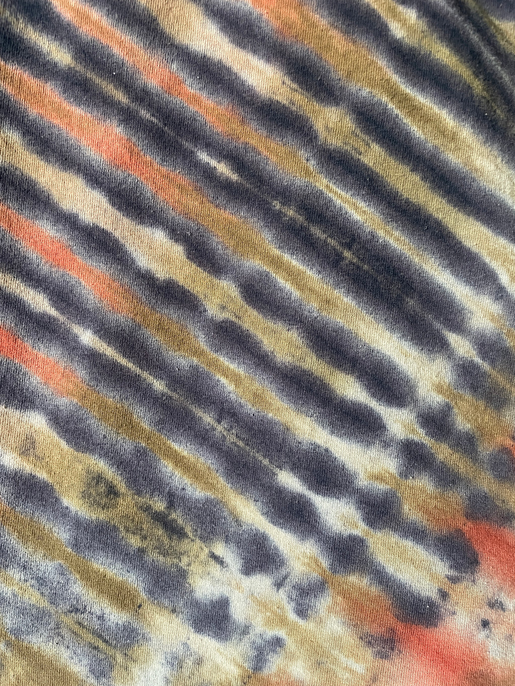 Justin Timberlake Man of the Woods 2018 Tour Handmade Tie Dye Short Sleeve T-Shirt | One-Of-a-Kind Upcycled Black, Tan, and Orange Pleated Top | Men's XL