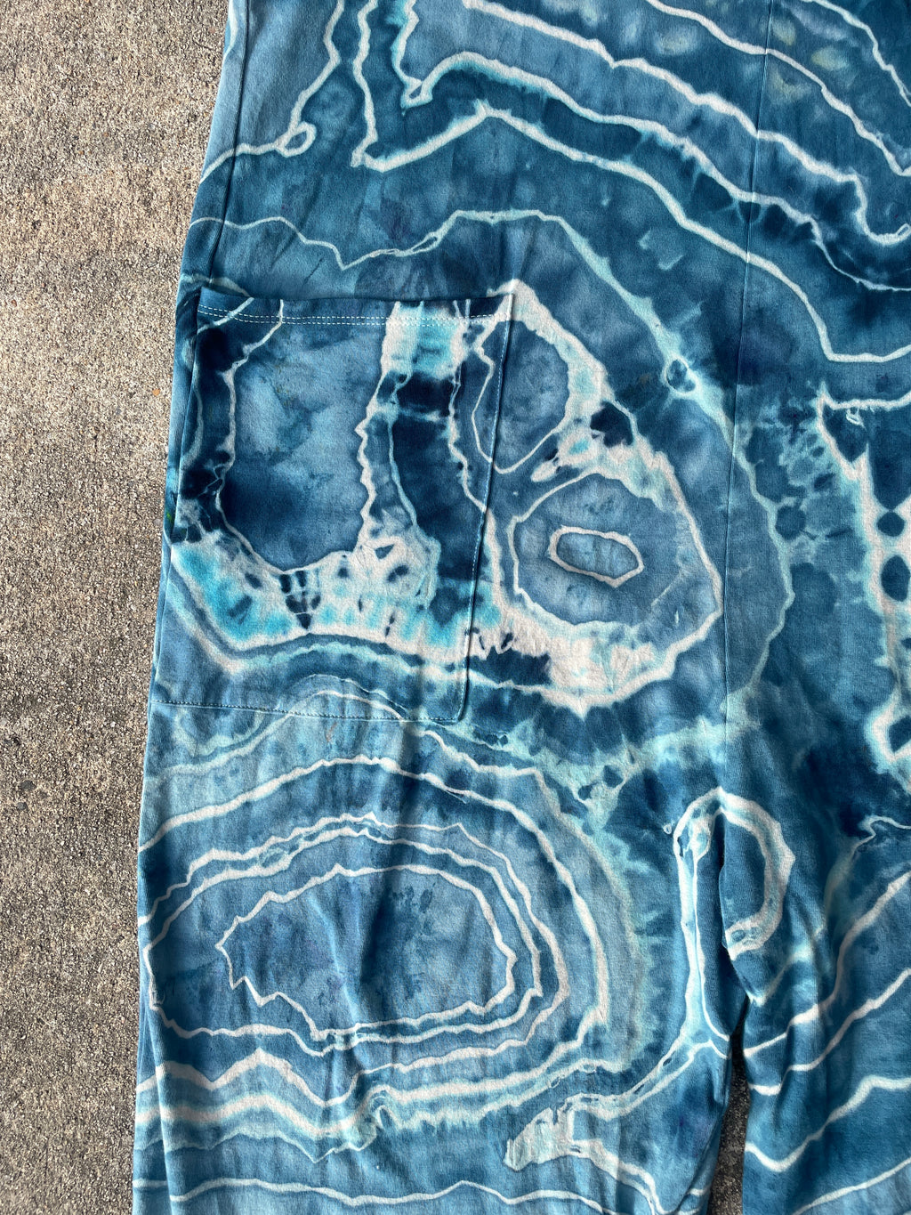 Blue Waves Tie Dye Jumpsuit | Women's Size Large/XL | Blue and White Geode Jumper