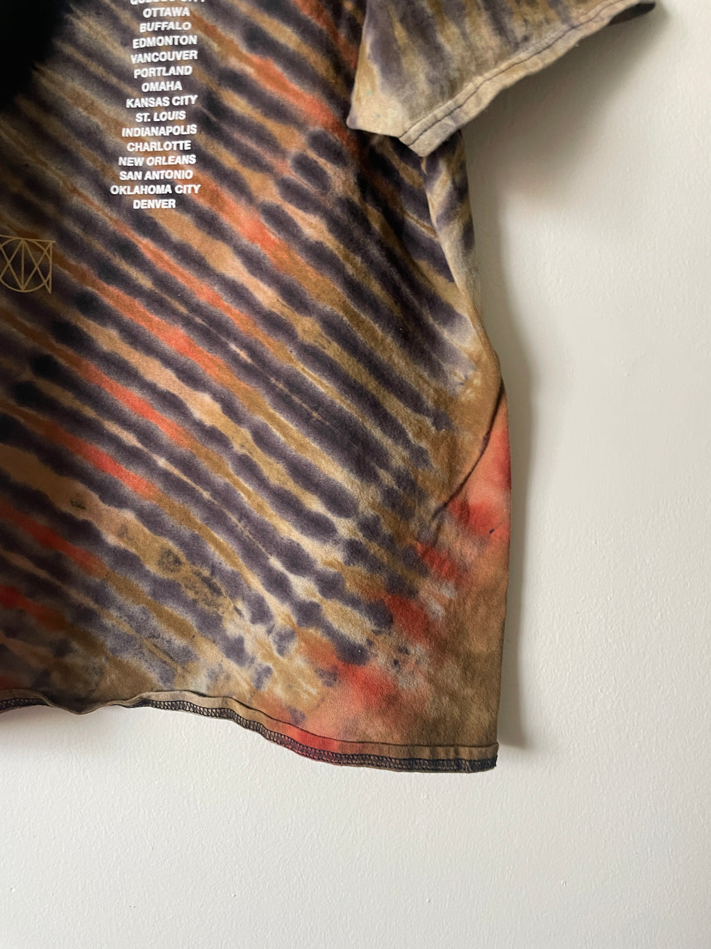 Justin Timberlake Man of the Woods 2018 Tour Handmade Tie Dye Short Sleeve T-Shirt | One-Of-a-Kind Upcycled Black, Tan, and Orange Pleated Top | Men's XL