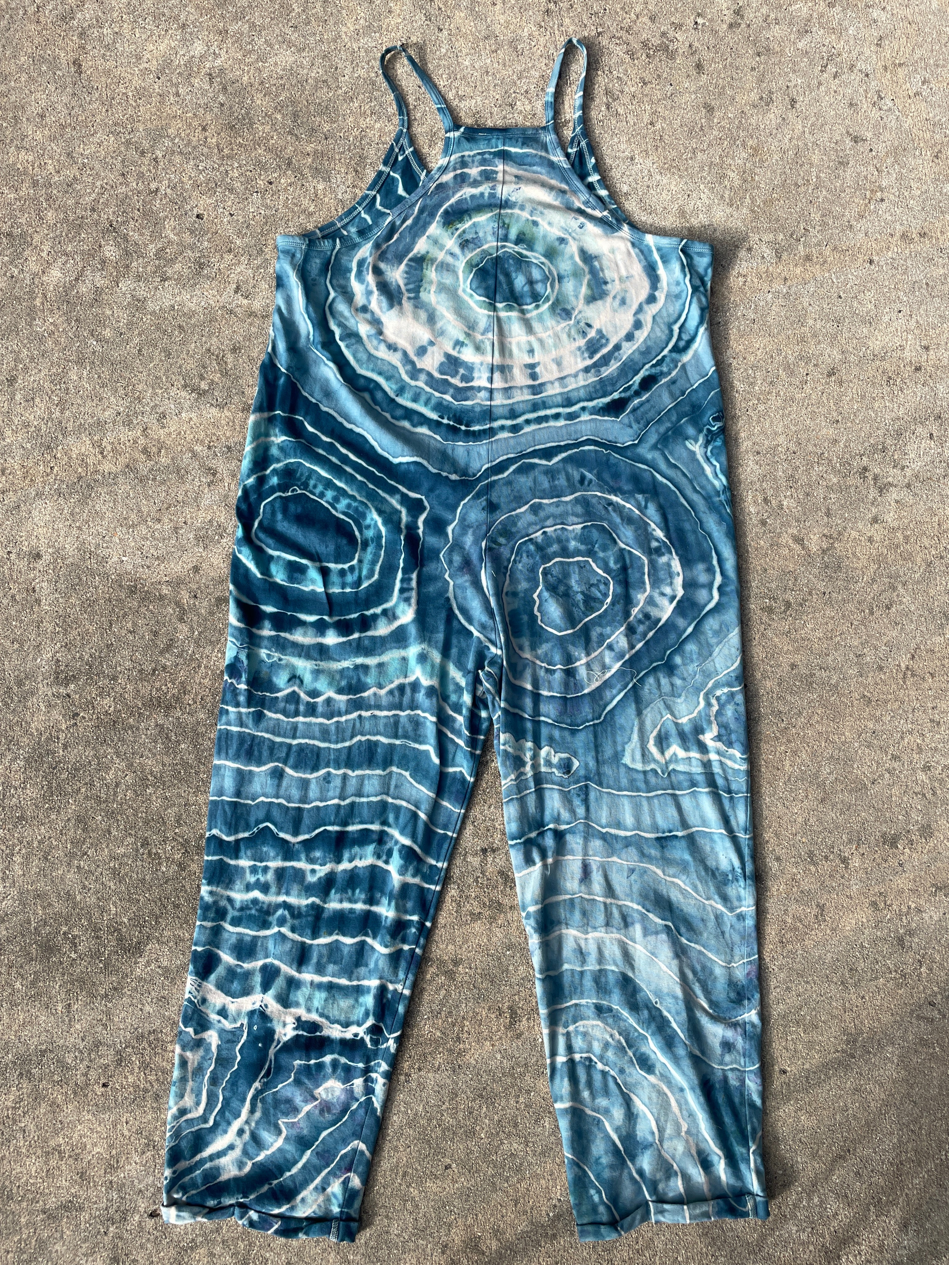 Blue Waves Tie Dye Jumpsuit | Women's Size Large/XL | Blue and White Geode Jumper