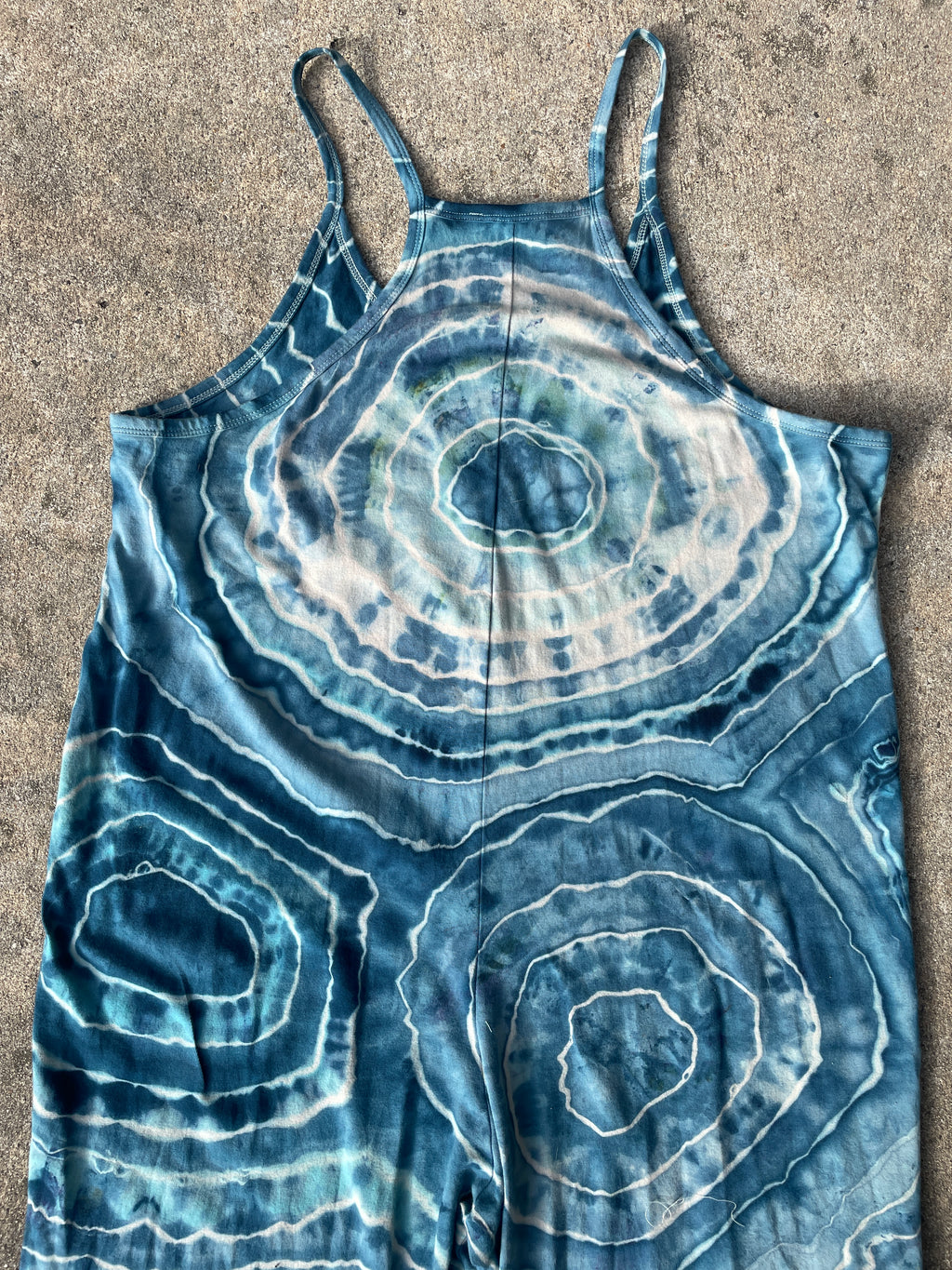 Blue Waves Tie Dye Jumpsuit | Women's Size Large/XL | Blue and White Geode Jumper