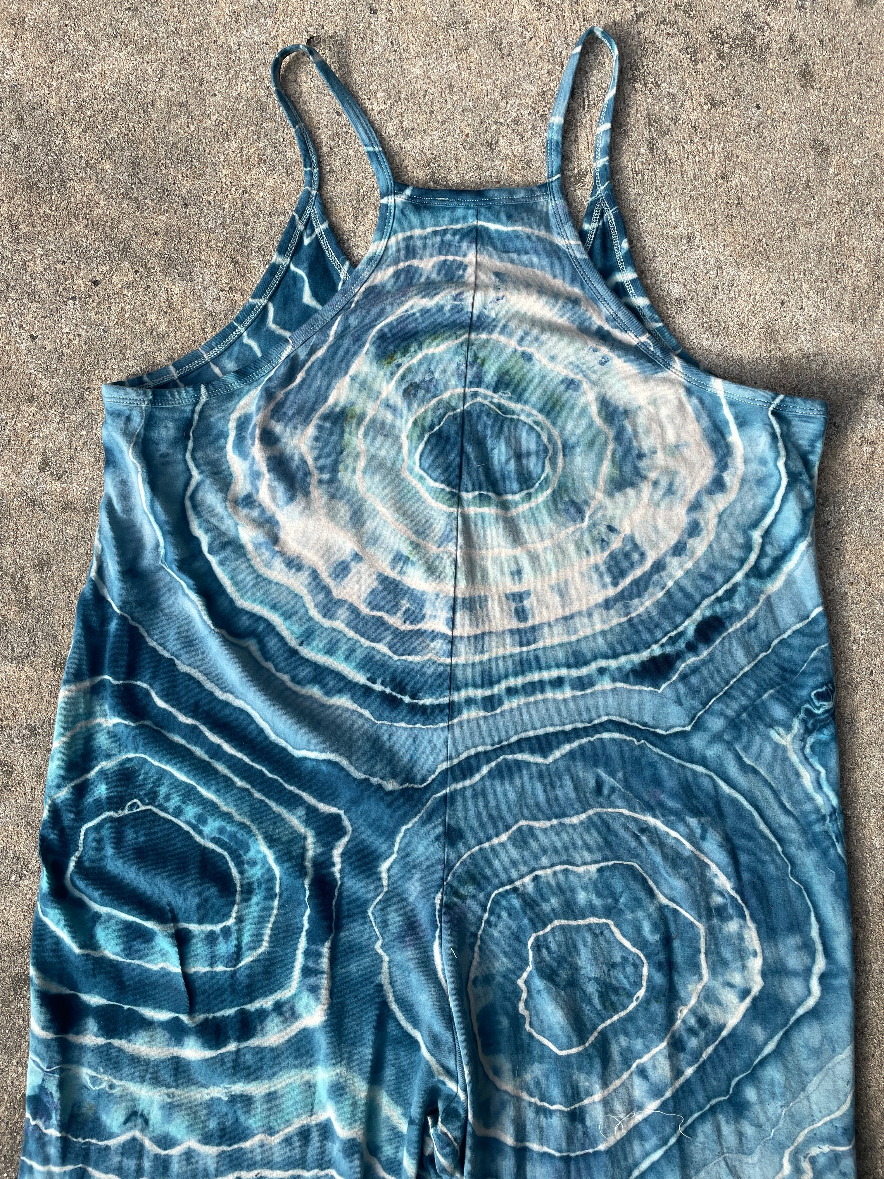 Blue Waves Tie Dye Jumpsuit | Women's Size Large/XL | Blue and White Geode Jumper
