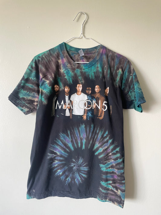Maroon 5 V Tour 2016 Handmade Tie Dye Short Sleeve T-Shirt | One-Of-a-Kind Upcycled Black, Purple, and Blue Spiral Top | Men's Medium