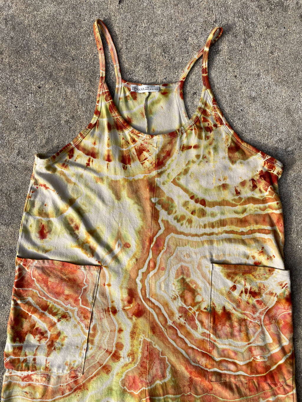 Desert Sun Tie Dye Jumpsuit | Women's Size Small/Medium | Red, Orange, Yellow Geode Jumper