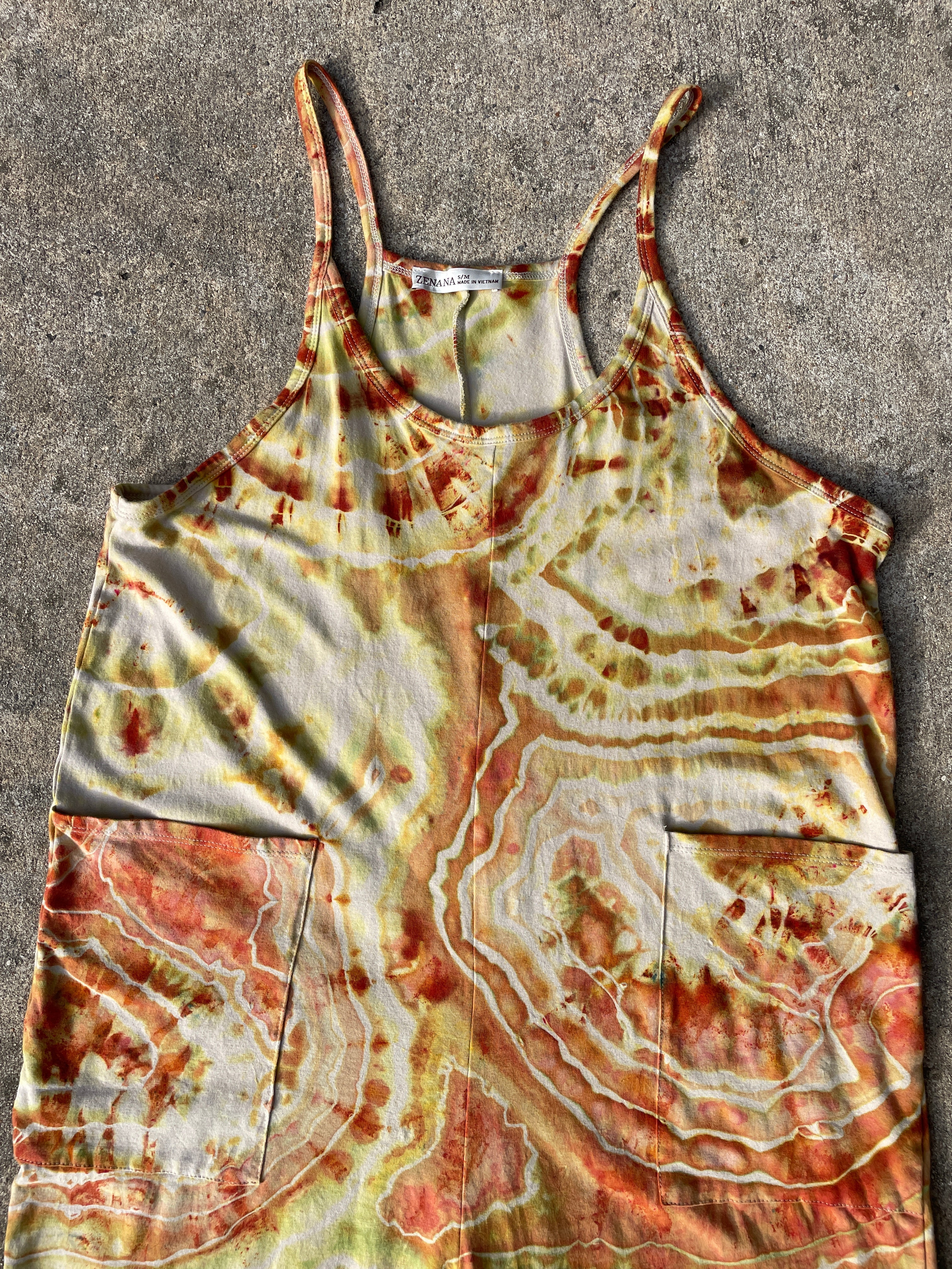 Desert Sun Tie Dye Jumpsuit | Women's Size Small/Medium | Red, Orange, Yellow Geode Jumper