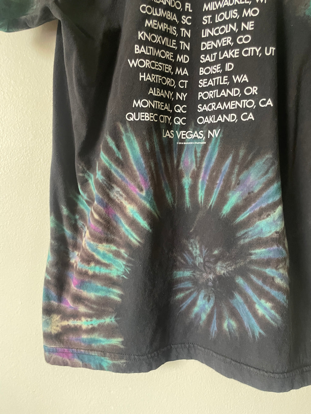 Maroon 5 V Tour 2016 Handmade Tie Dye Short Sleeve T-Shirt | One-Of-a-Kind Upcycled Black, Purple, and Blue Spiral Top | Men's Medium