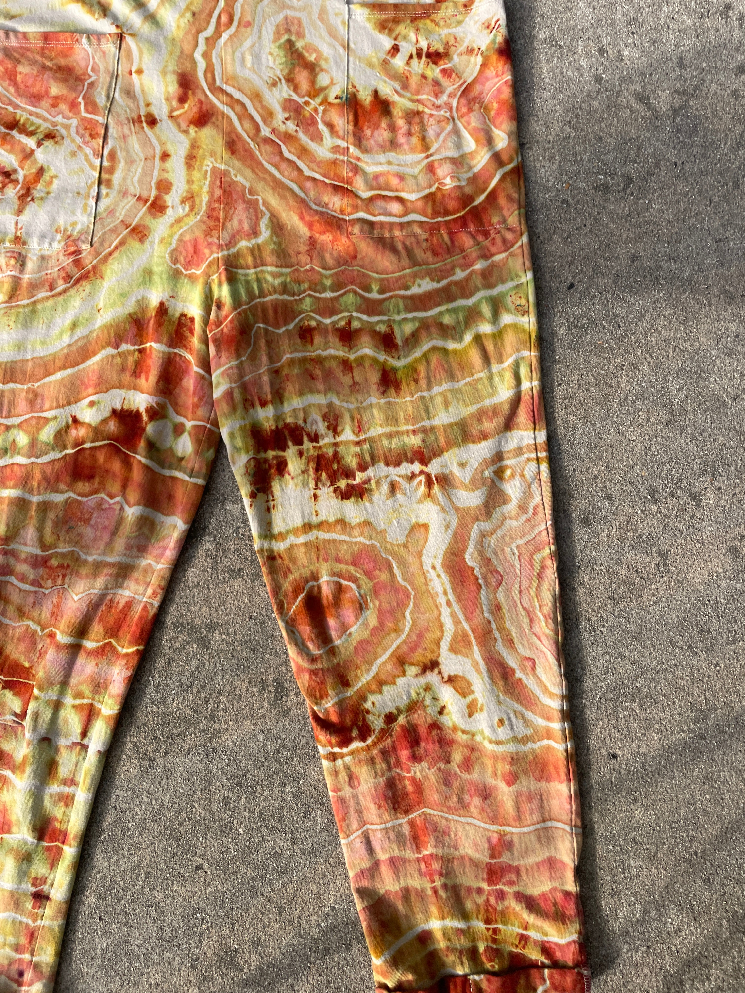 Desert Sun Tie Dye Jumpsuit | Women's Size Small/Medium | Red, Orange, Yellow Geode Jumper